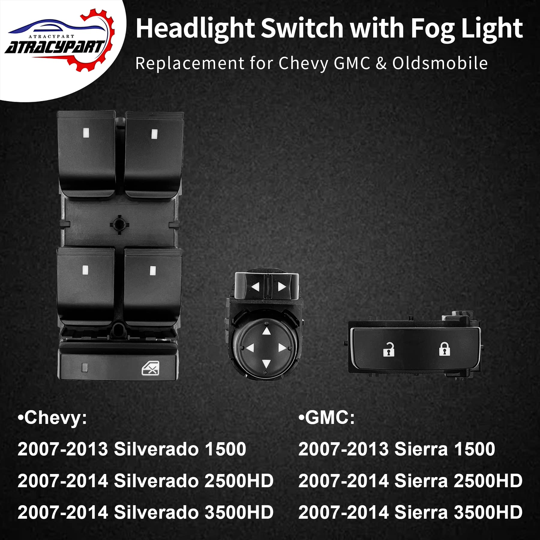 Power Window Switch Driver Side & Front Driver Side Door Lock Switch & Mirror Switch | Replacement for 2007-2014 Chevy Silverado