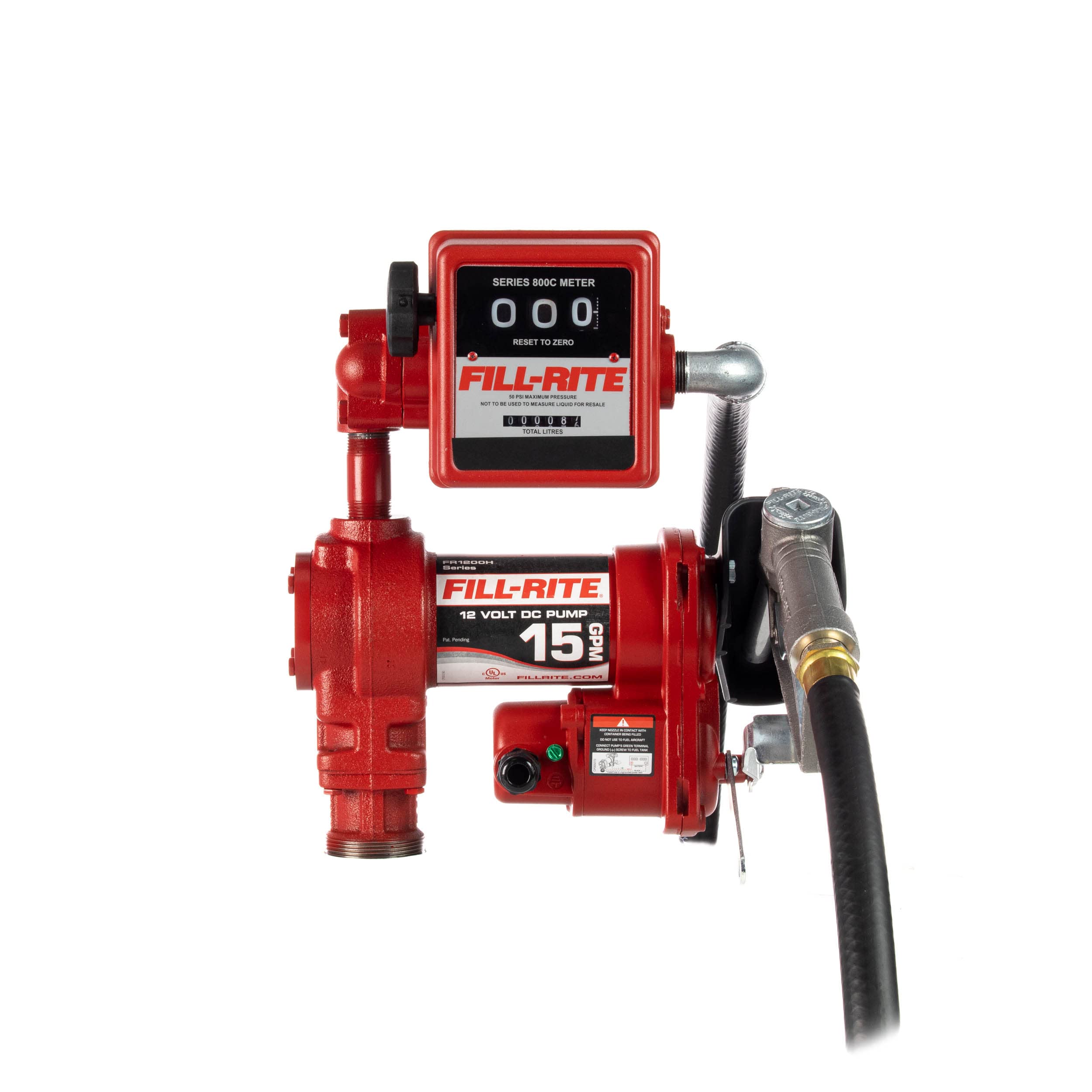 Fill-Rite FR1211HL 12V 15 GPM Fuel Transfer Pump with Standard Mechanical Meter Package, Liters | Gasoline, Diesel, Kerosene, Et