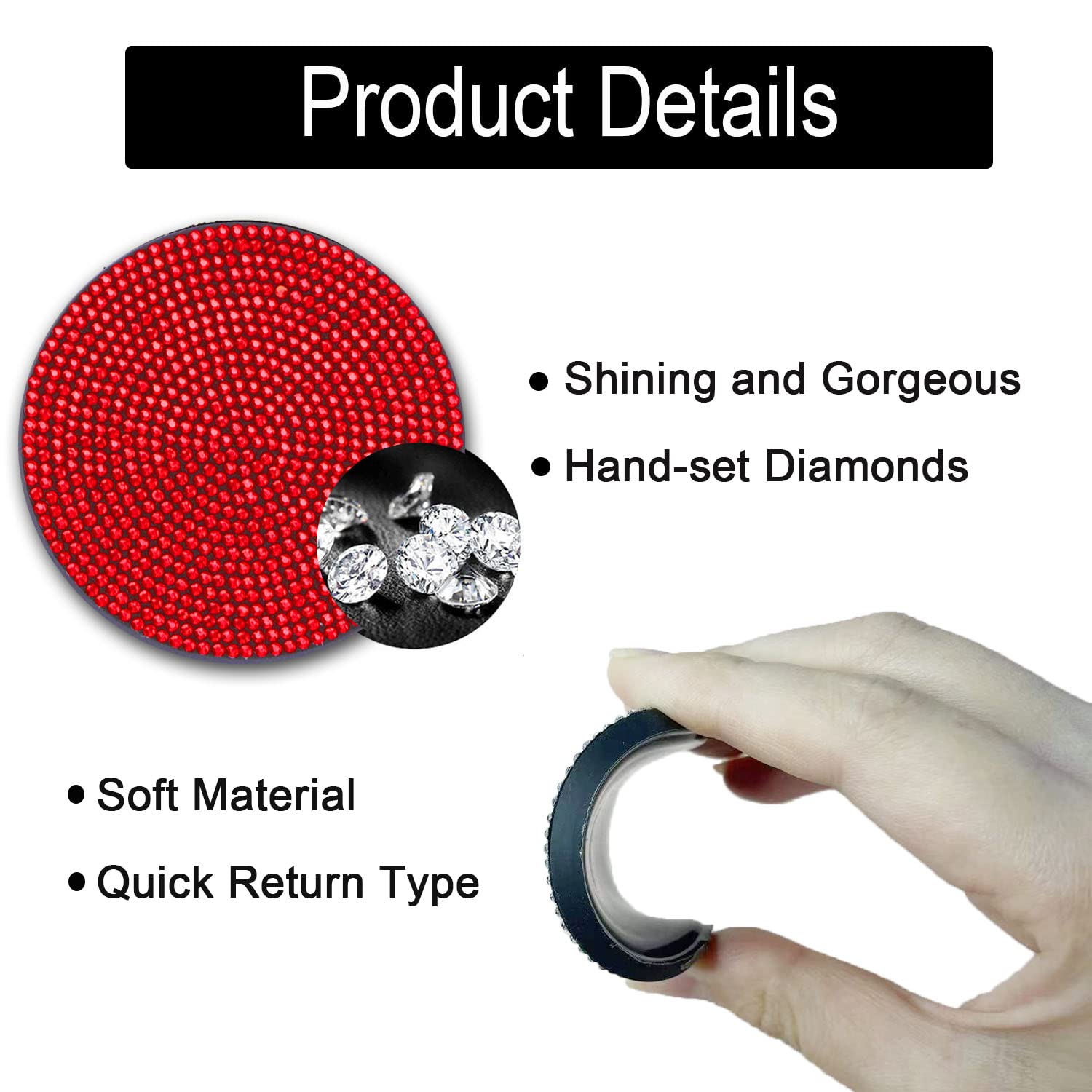 4Pcs Bling Cup Holder Insert Coaster- 2.75 Inch Silicone Anti-Slip Shockproof, Universal Fashion Car Interior Accessories For Women (Red)