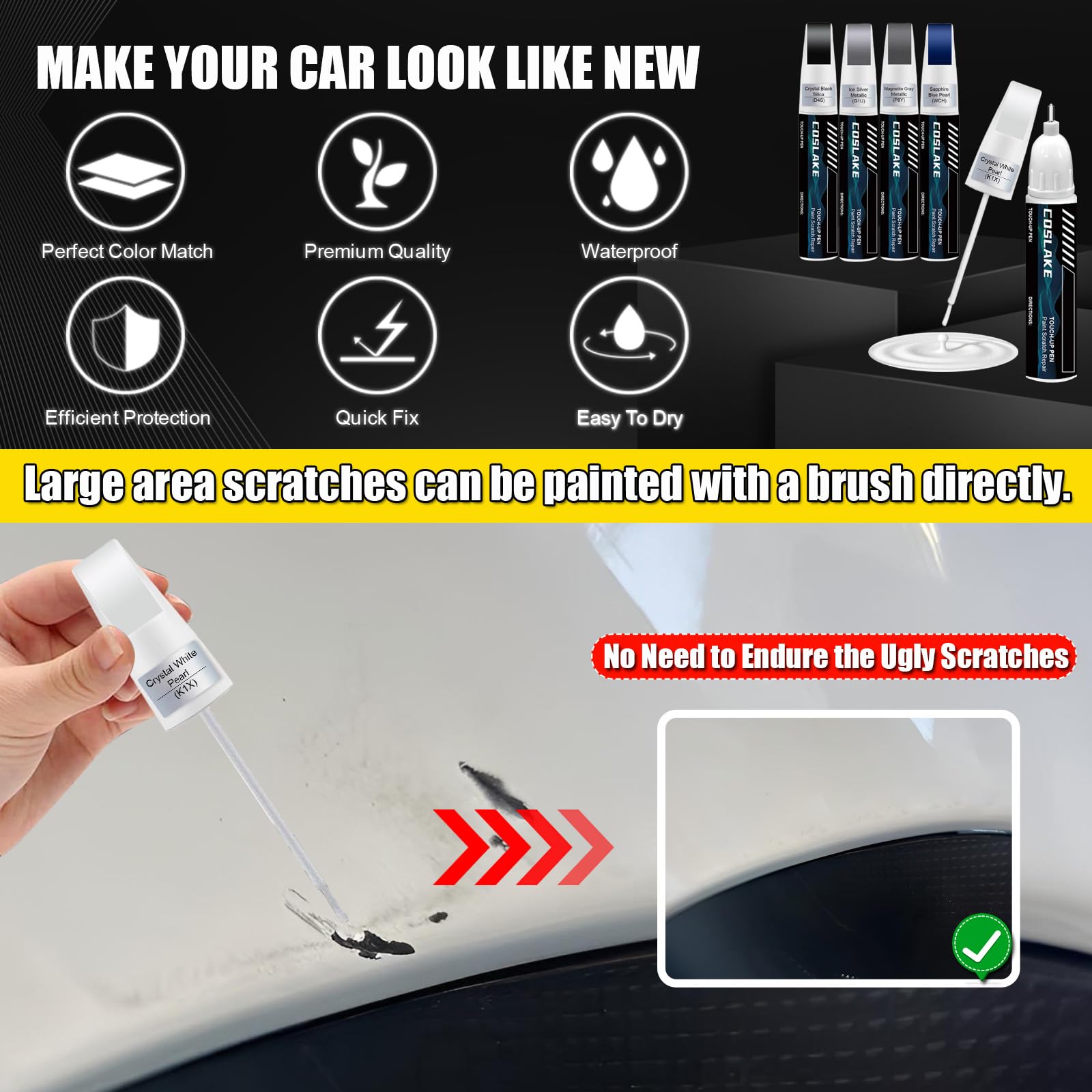 COSLAKE Car Touch Up Paint Scratch Repair Kit - Ice Silver Metallic (G1U), 0.41 Fl Oz, Quick & Easy 2-in-1 Solution for Subaru