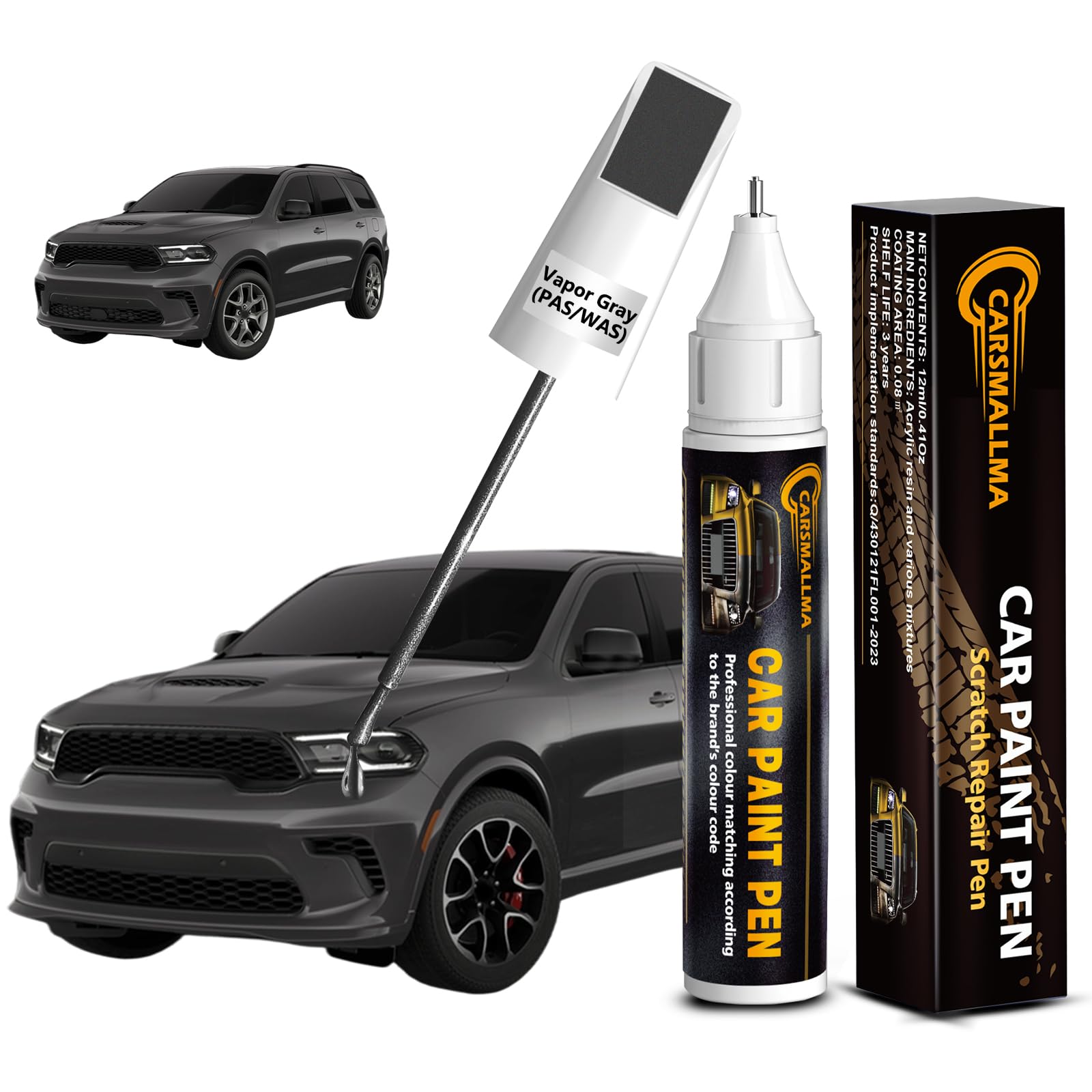 carsmallma Vapor Gray(PAS/WAS) Car Touch Up Paint for Dodge, Color Accurate Car Paint Scratch Repair Pen Kit Quick & Easy Fix Ve