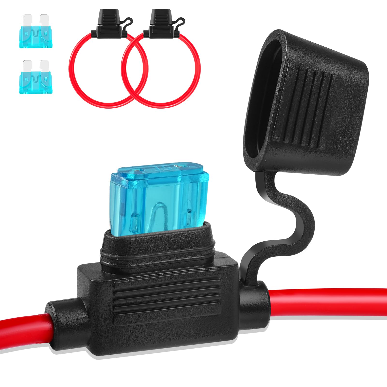 Inline Fuse Holder 12V 2 Pieces, Standard 16 Gauge Fuse Holder 11.8 Inch, Blade Fuse Holder With Waterproof Cap Car Fuses For Au