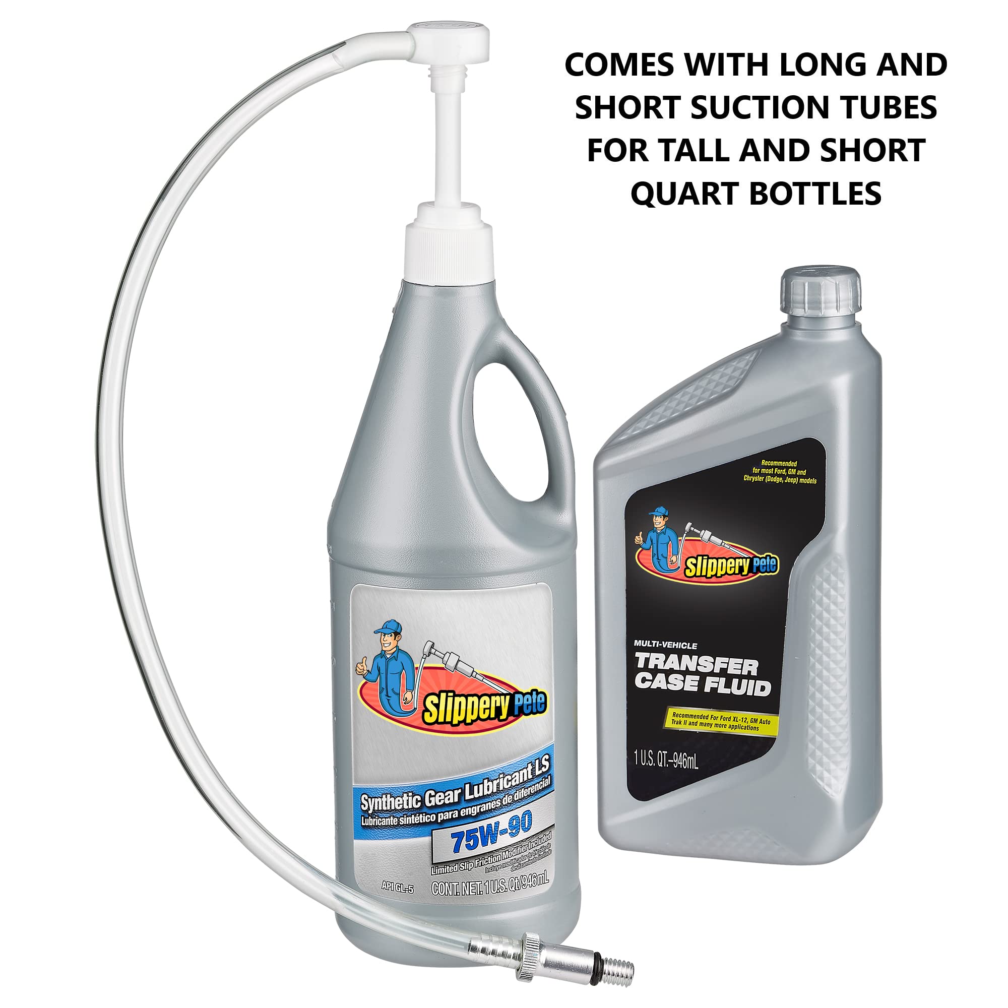 Slippery Pete Lower Unit Gear Oil Pump for Quart Bottles, Chrome Metal Swivel Adapter, Includes 8mm/10mm Adapters, Model 573B164