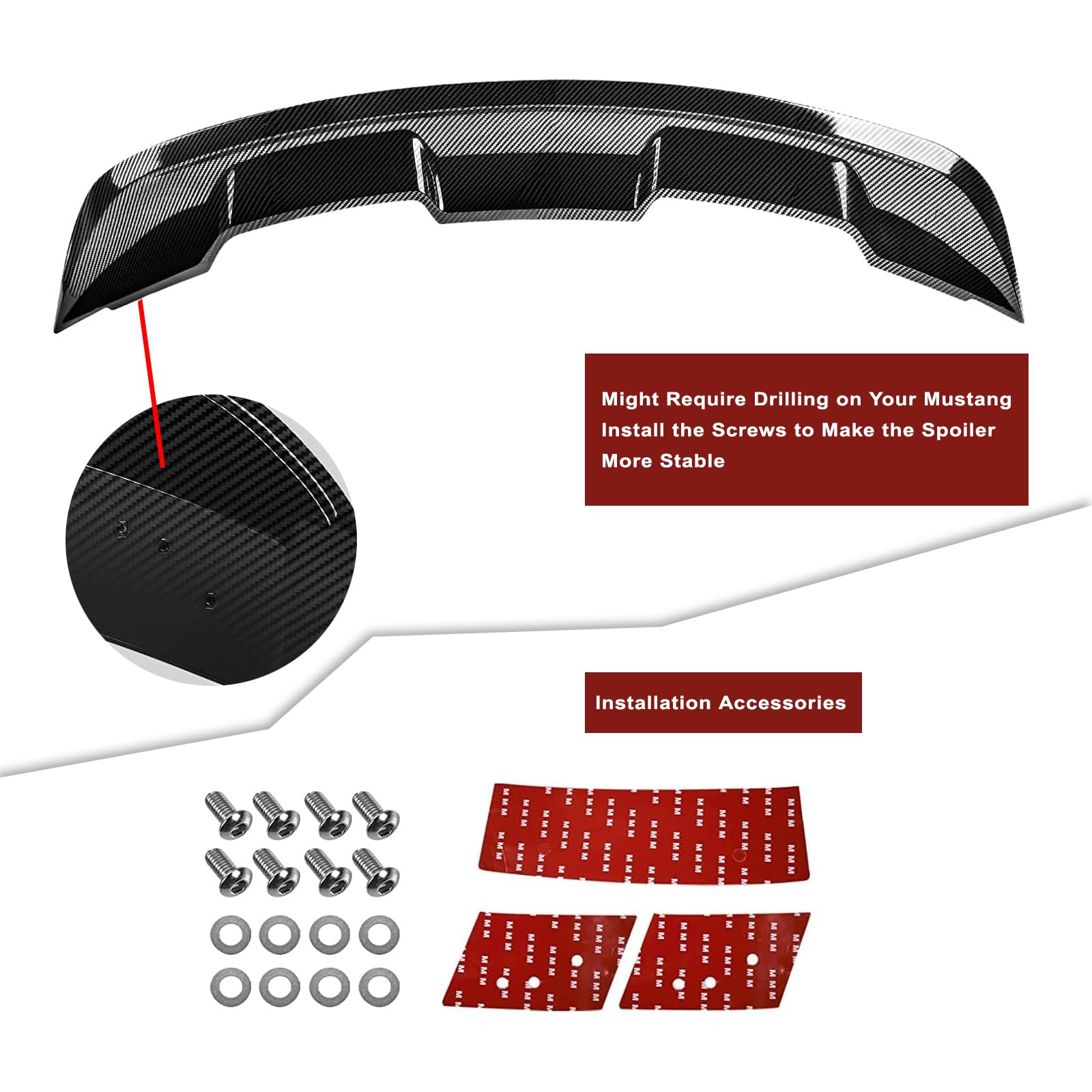AAriguthel 2015-2023 Mustang Ecoboost Spoiler Compatible with Mustang V6/V8/Shelby/GT/EcoBoost Coupe 2 Door Models GT 350 GT500