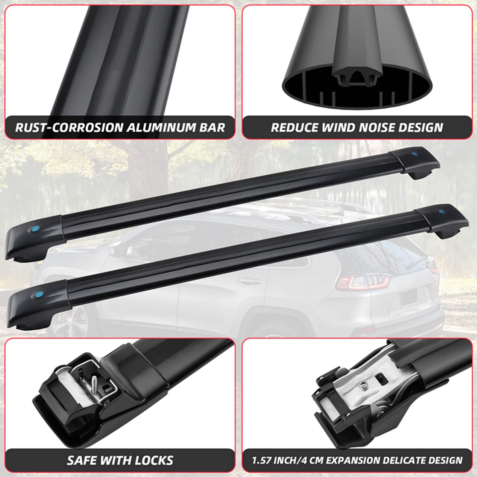 MotorFansClub Lockable Roof Rack Cross Bars Fit for Jeep Cherokee 2014 2015 2016 2017 2018 2019 2020 2021 2022 2023 Cargo Luggag
