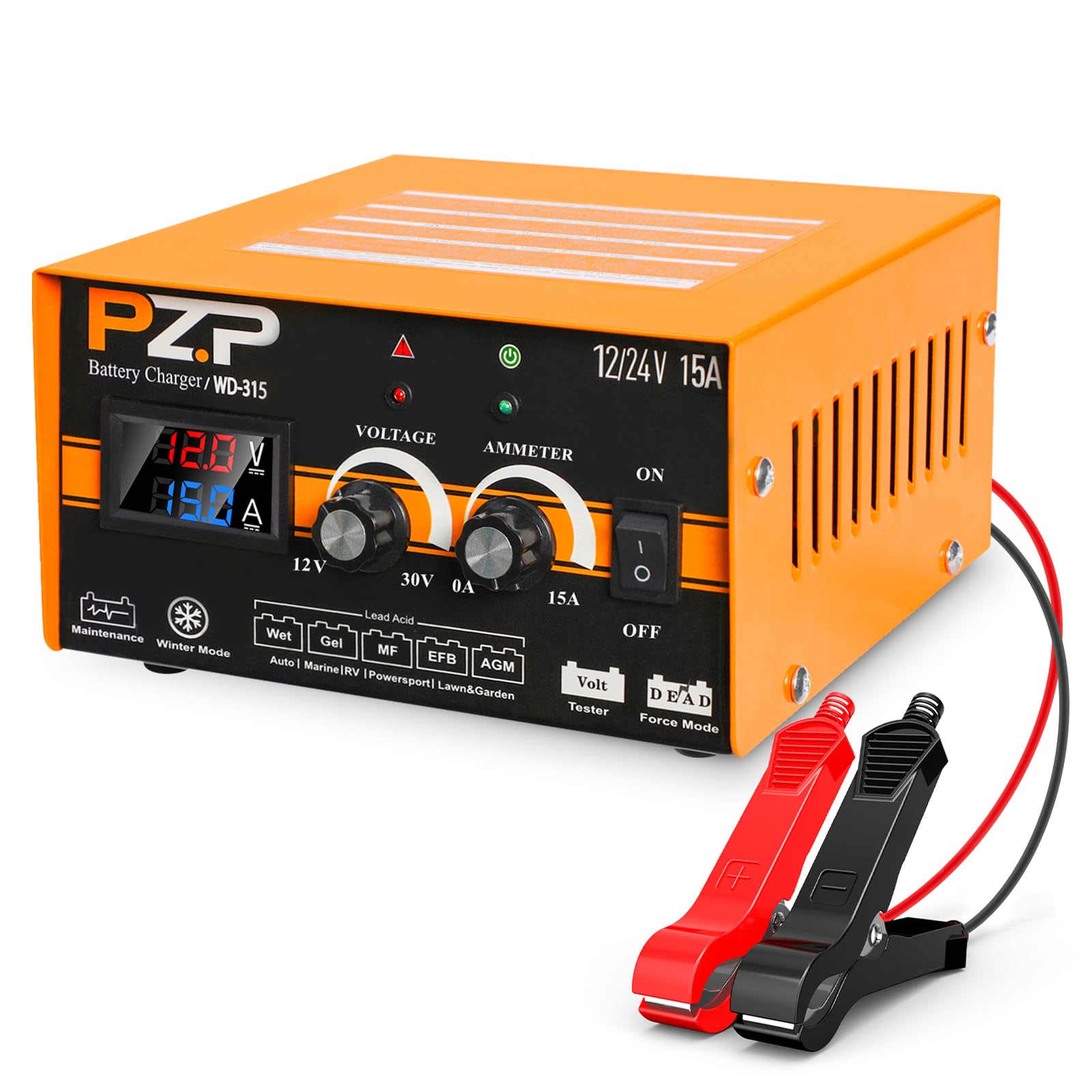 Pz.P 12V 24V Manual Battery Charger Maintainer, 0 To 15A Arbitrarily Adjustable Car Battery Trickle Charger, Battery Desulfator