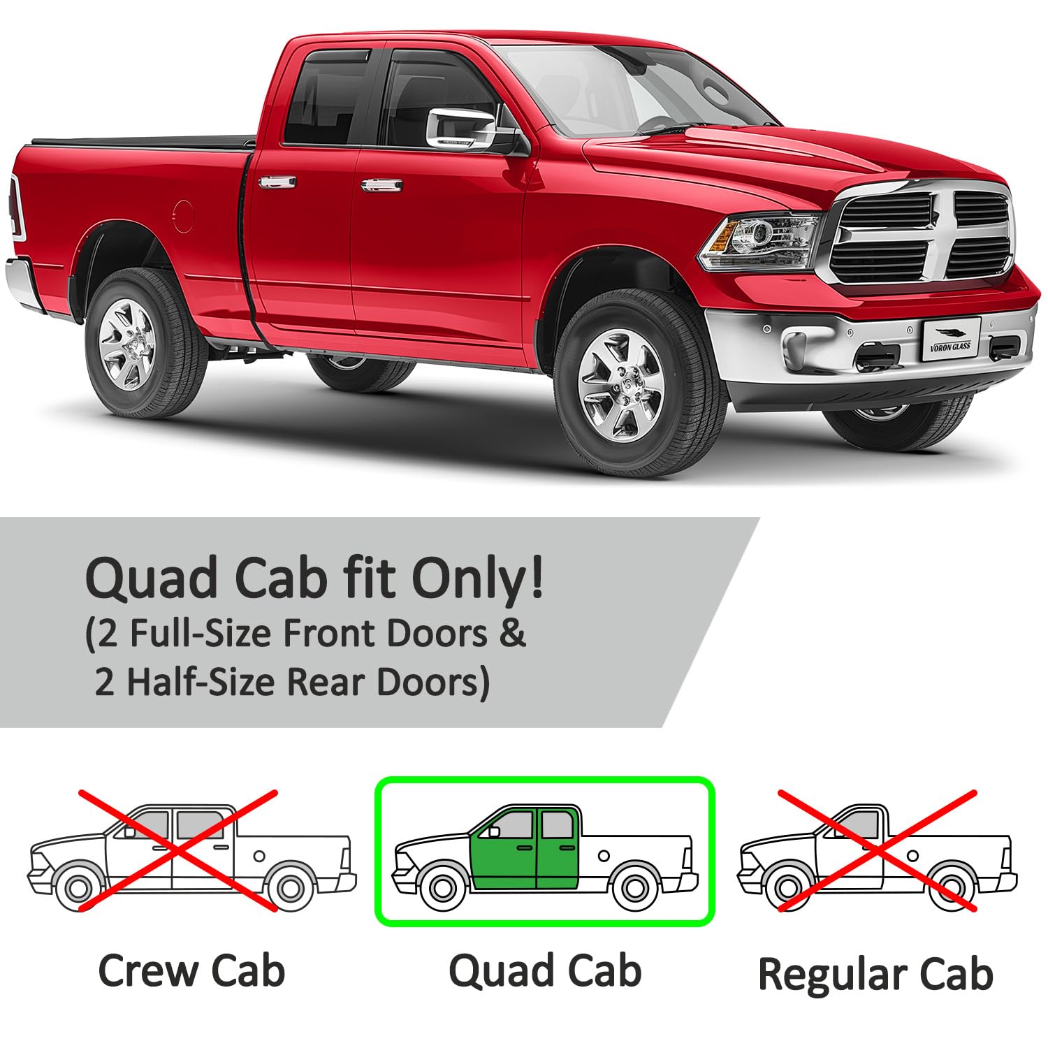 Voron Glass In-Channel Extra Durable Rain Guards For Trucks Dodge Ram 1500 2009-2018 Quad Cab, Window Deflectors, Vent Window Vi