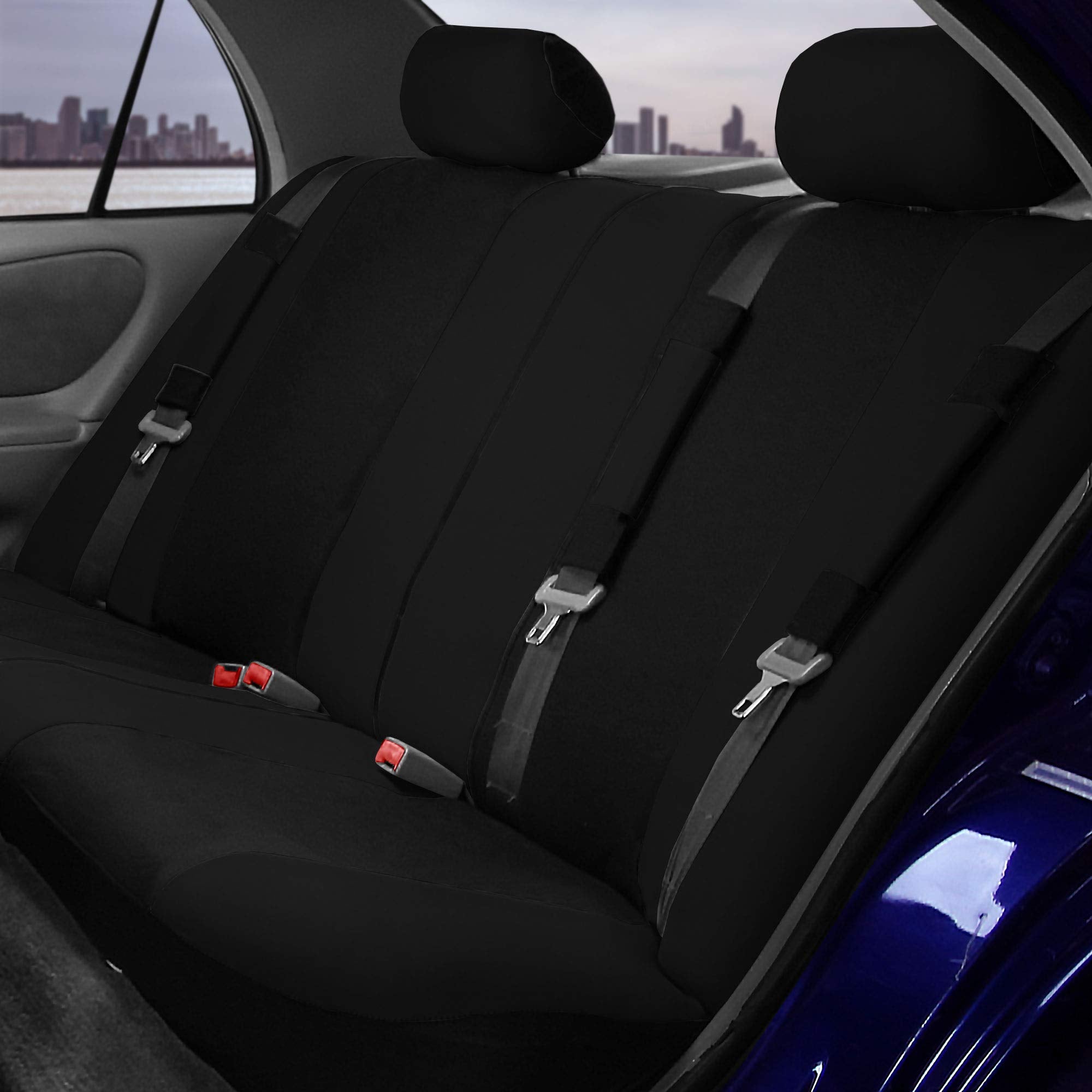 Fh Group Light & Breezy Cloth Car Seat Covers Three Row Set- Airbag & Split Ready -Universal For Cars Trucks And Suvs (Black)