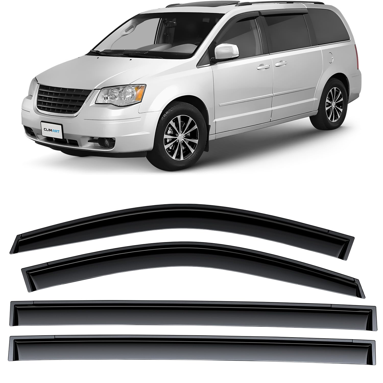 Clim Art Incredibly Durable Rain Guards For Chrysler Town And Country 2008-2016,Original Tape-On Window Deflectors,Vent Deflecto