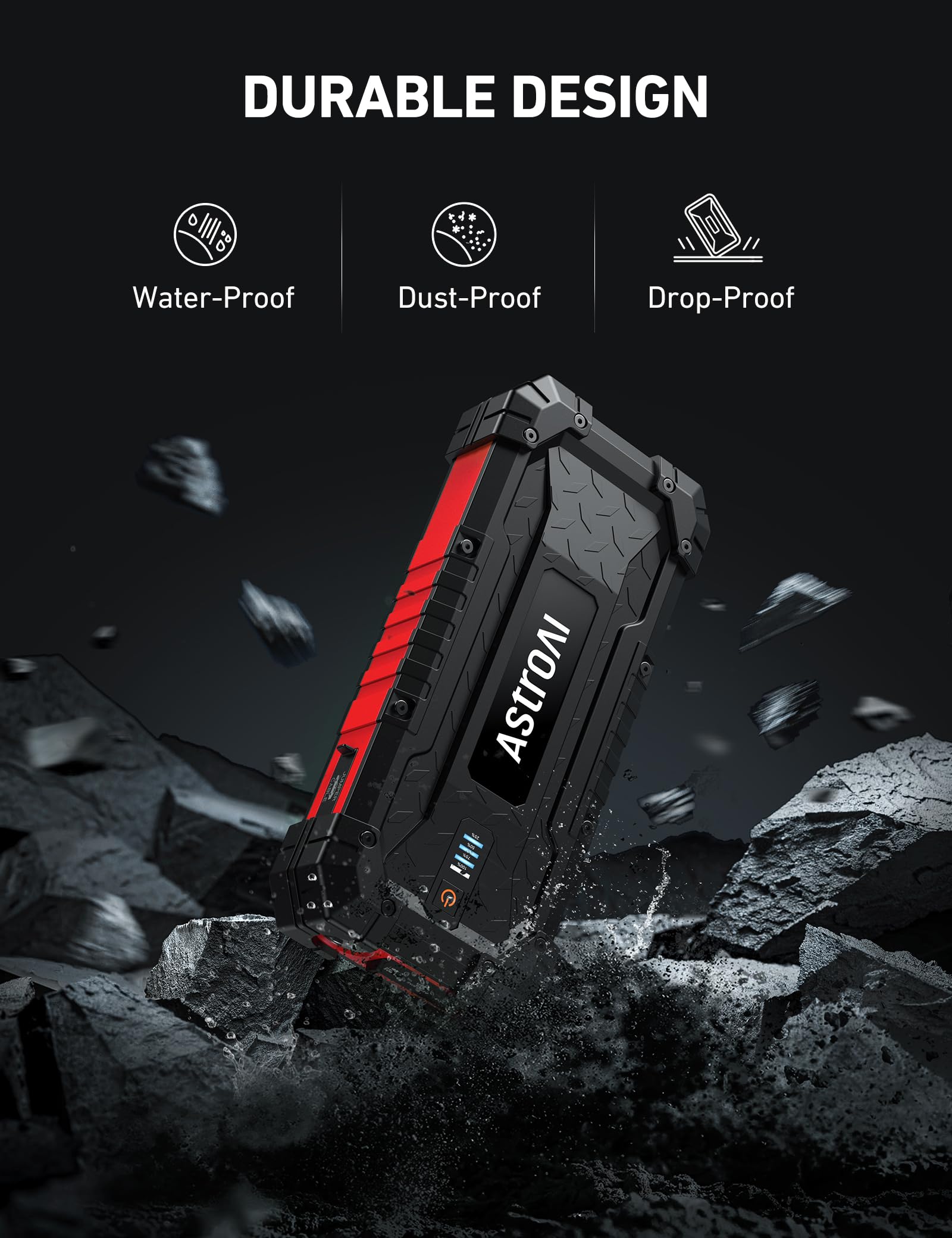 AstroAI S8 Ultra 4000A Peak Jump Starter - 24000mAh Portable Battery Pack, Rugged Design, Red, for All Gas/12L Diesel Engines