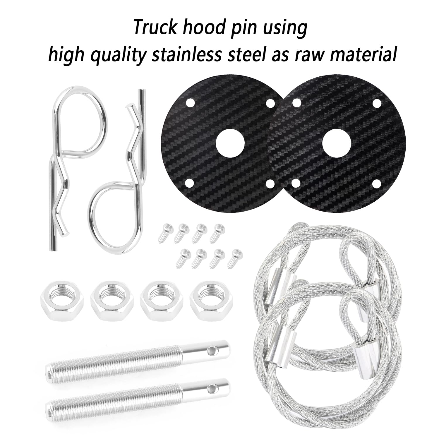 IHOTDER Stainless Steel Car Hood Pins Kit - Quick Release, 4.13"x2.49", Carbon Fiber Black, Reduces Shaking, Universal Automotive Accessory