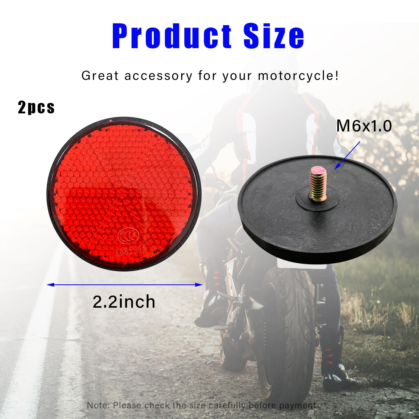 Dickno 2 PCS M6 x 1.0 Motorcycle Reflectors, Plastic Screw Mount Reflective Warning Reflector, Universal Motorbike Rear Safety R