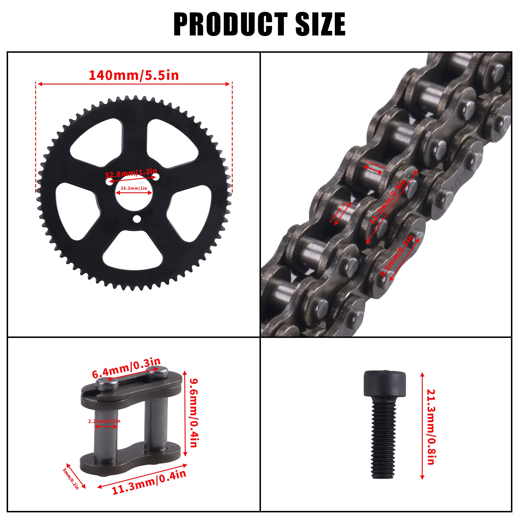 CNCMOTOK 25H 136Links Chain + 68T 68 Tooth Rear Sprocket,fit for 49CC Mini Small Sports Car Pocket Bike 2 Stroke Off-Road Motorc
