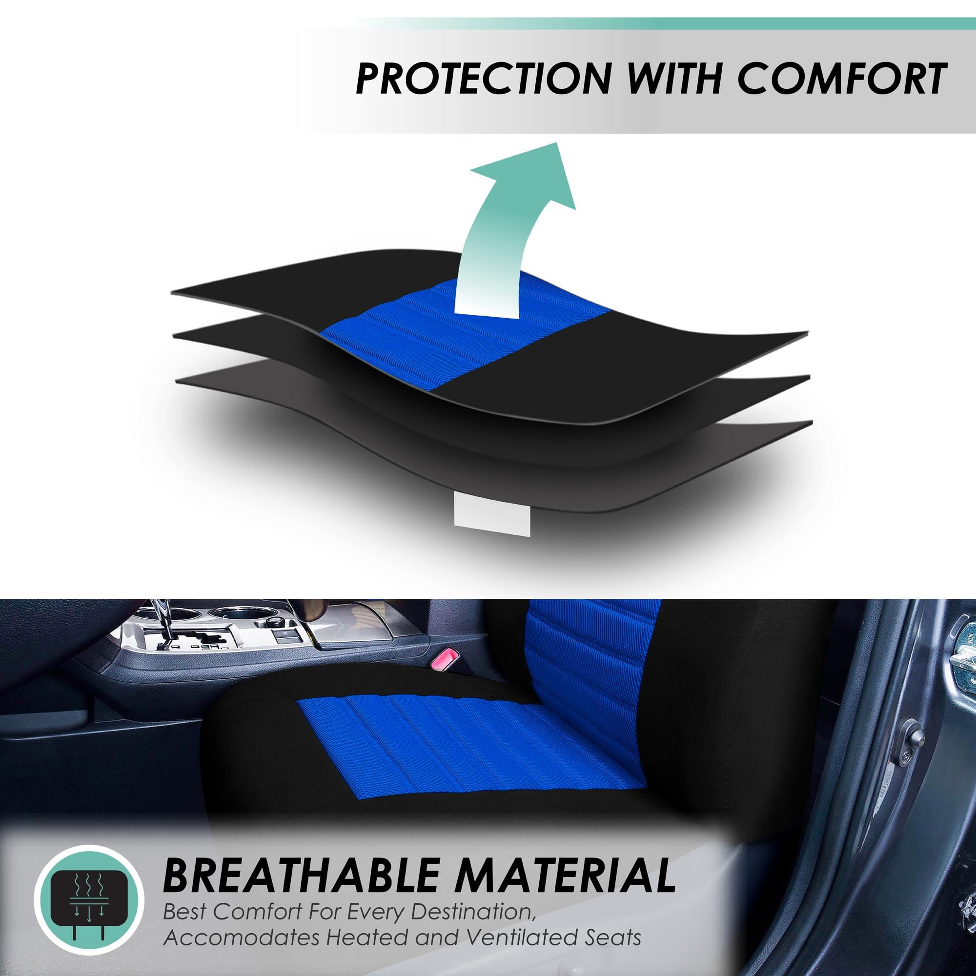 FH Group Car Seat Cover Premium 3D Air Mesh Front Pair Set Car Seat Covers Airbag Compatible,Blue and Black Automotive Seat Cove