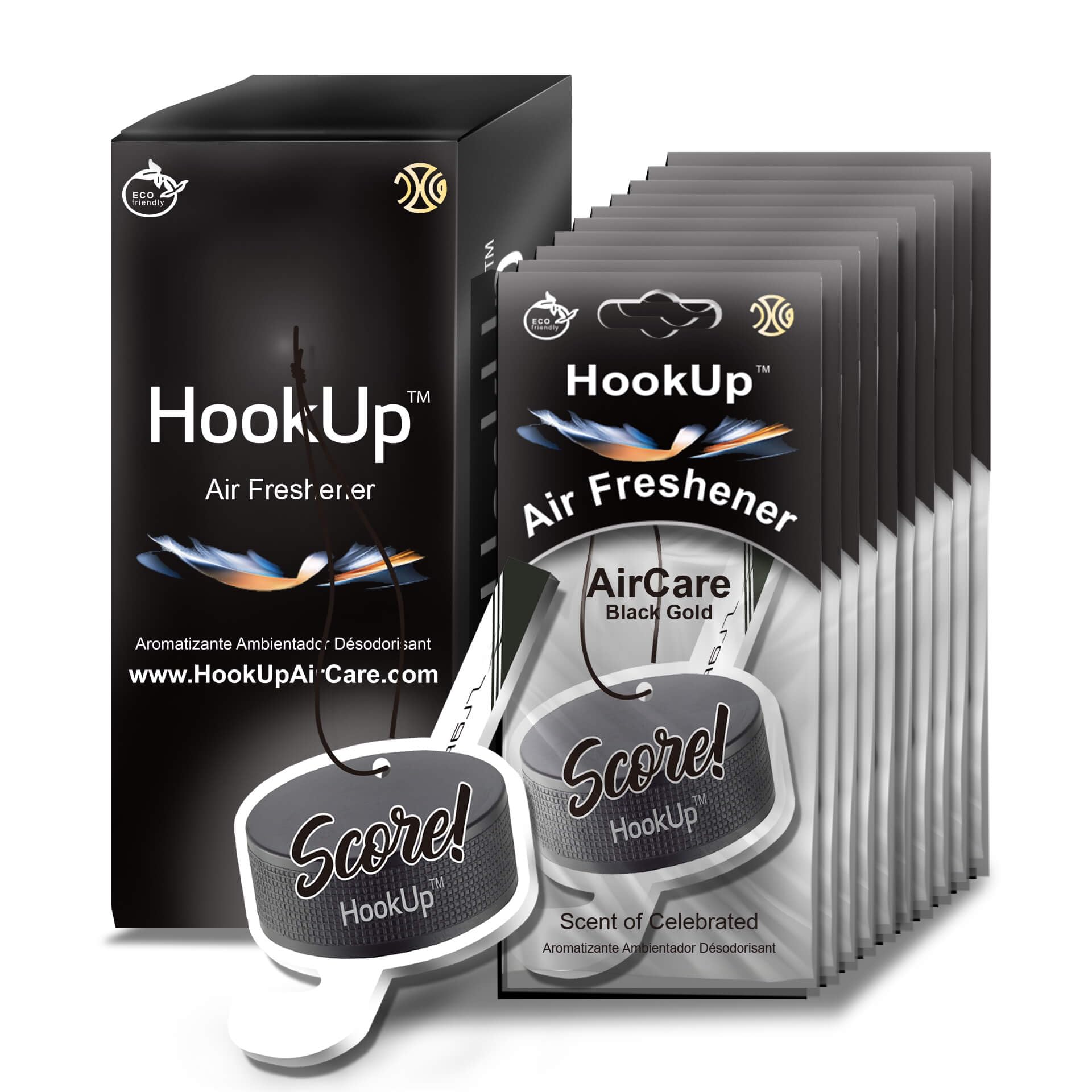 Hockey Car Air Freshener by HookUp - 10 Pack - Black Gold Scent (Extra Strong) | Unique Hockey Gift for Players, Coach, Fans | H