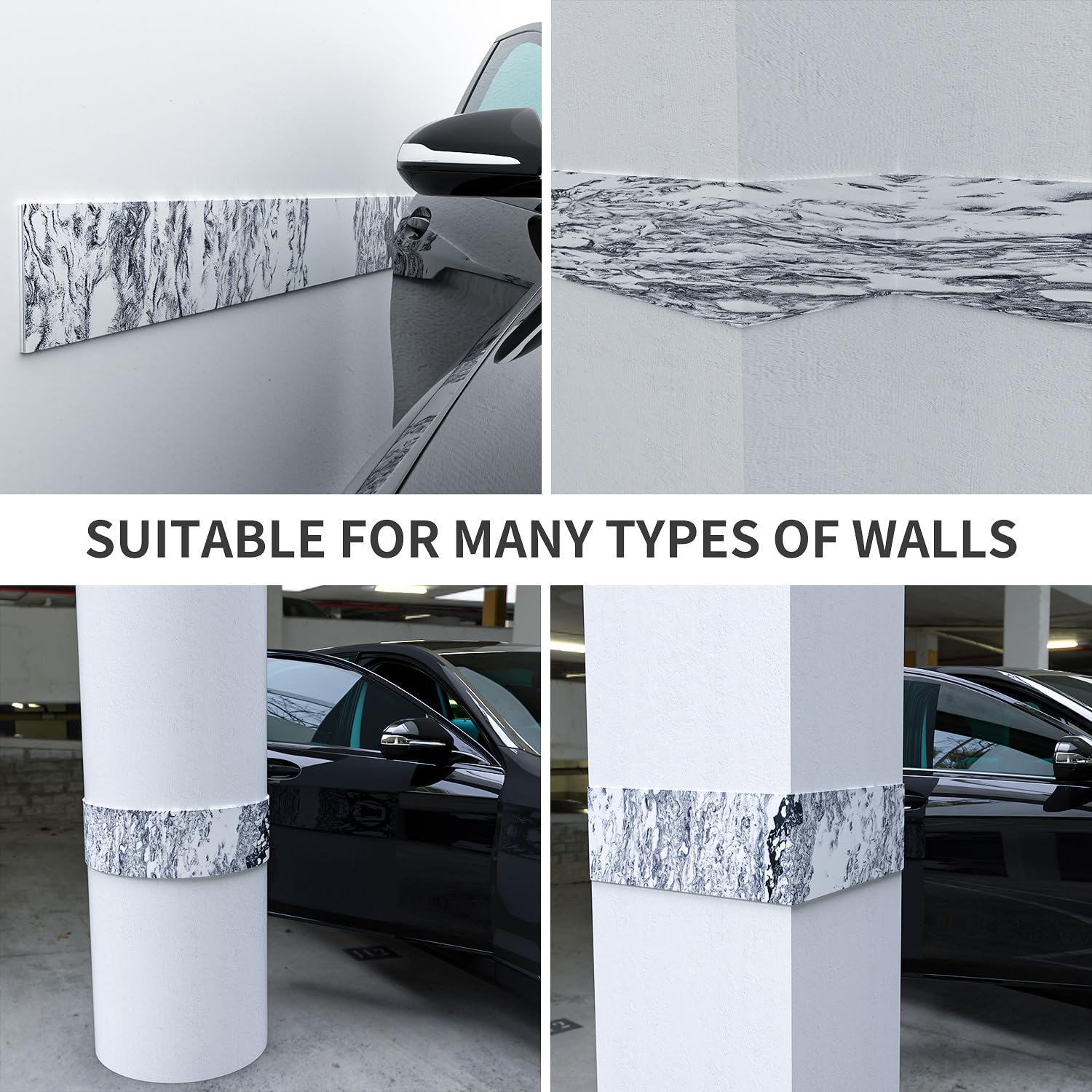 Ampulla Gwp01 Marble Grain Garage Wall Protector Car Door Protectors, Garage Accessories, Parking Stopper For Garage, Tool-Free,