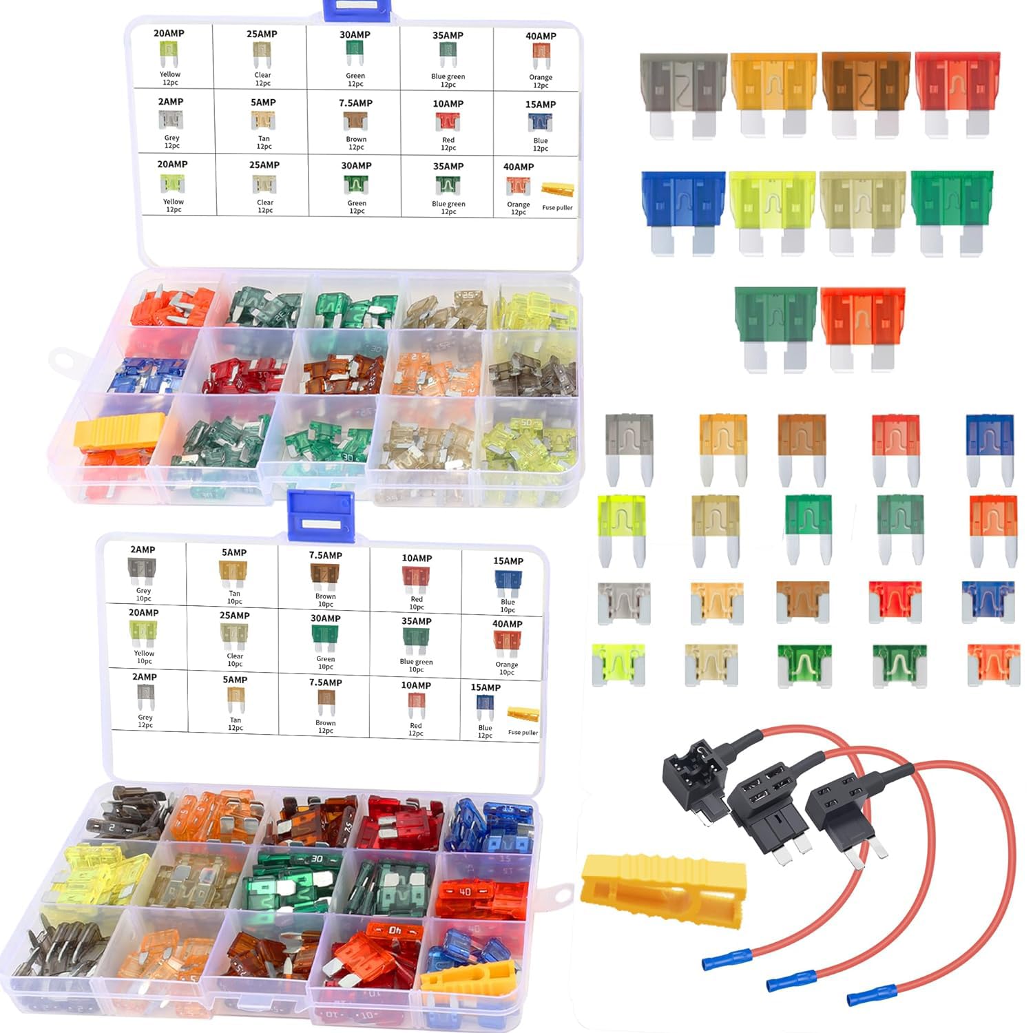 Mulwark 351Pc Assorted Standard Auto Car Truck Blade Fuses Set- 5A 7.5A 10A 15A 20A 25A 30A-Atc/Apr/Ato+Atm Mini-Automotive-Blad