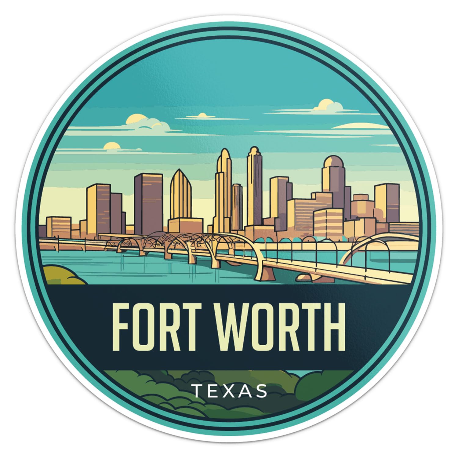 Fort Worth City Sticker - Waterproof Vinyl Decal for Car Bumper, Laptop, Water Bottle, Wall, and Window, Size - 3'' Longer Side