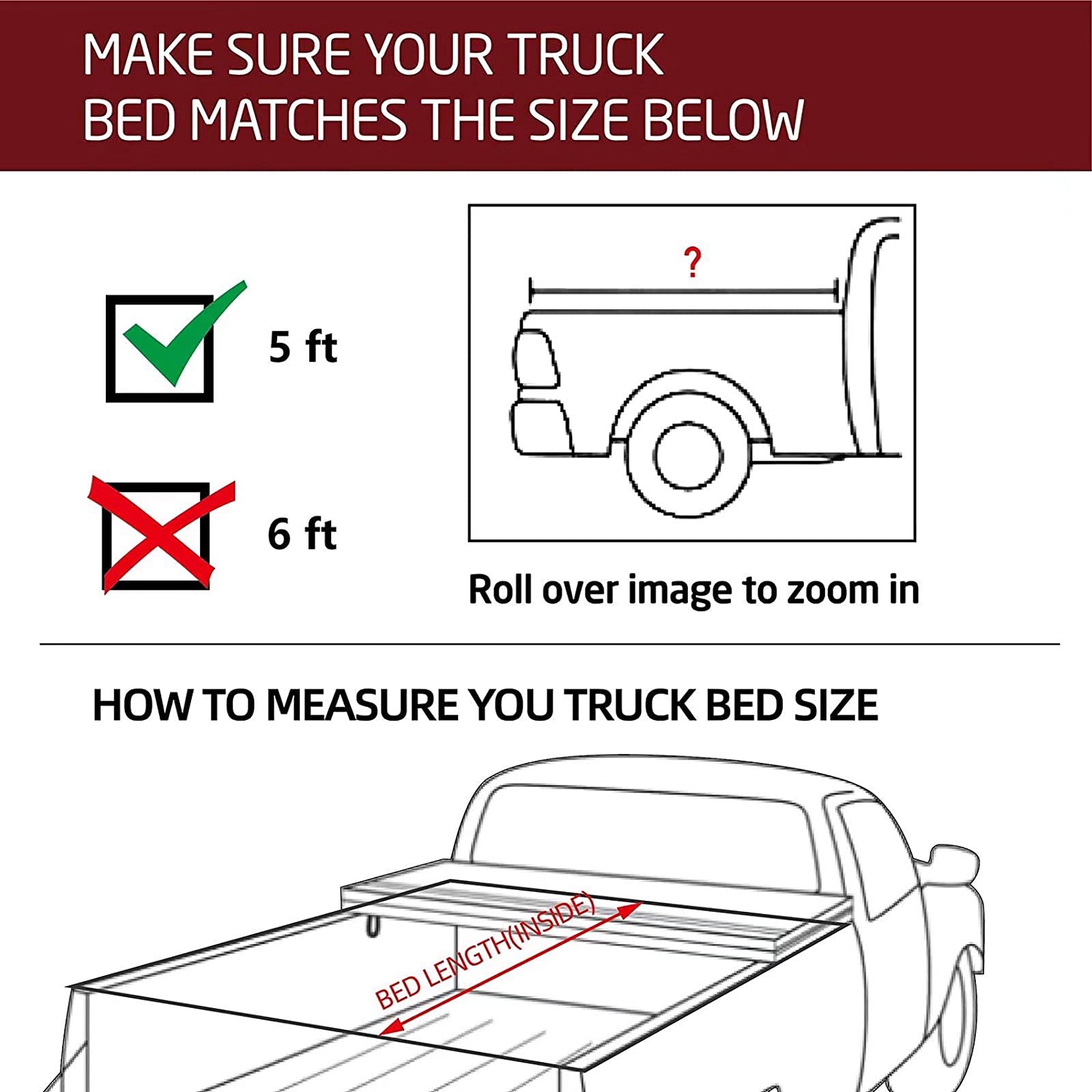 Kikito Vinyl Soft Roll-Up Tonneau Cover Truck Bed For 2016-2025 Toyota Tacoma 5Ft (60.5In) Bed With Track System