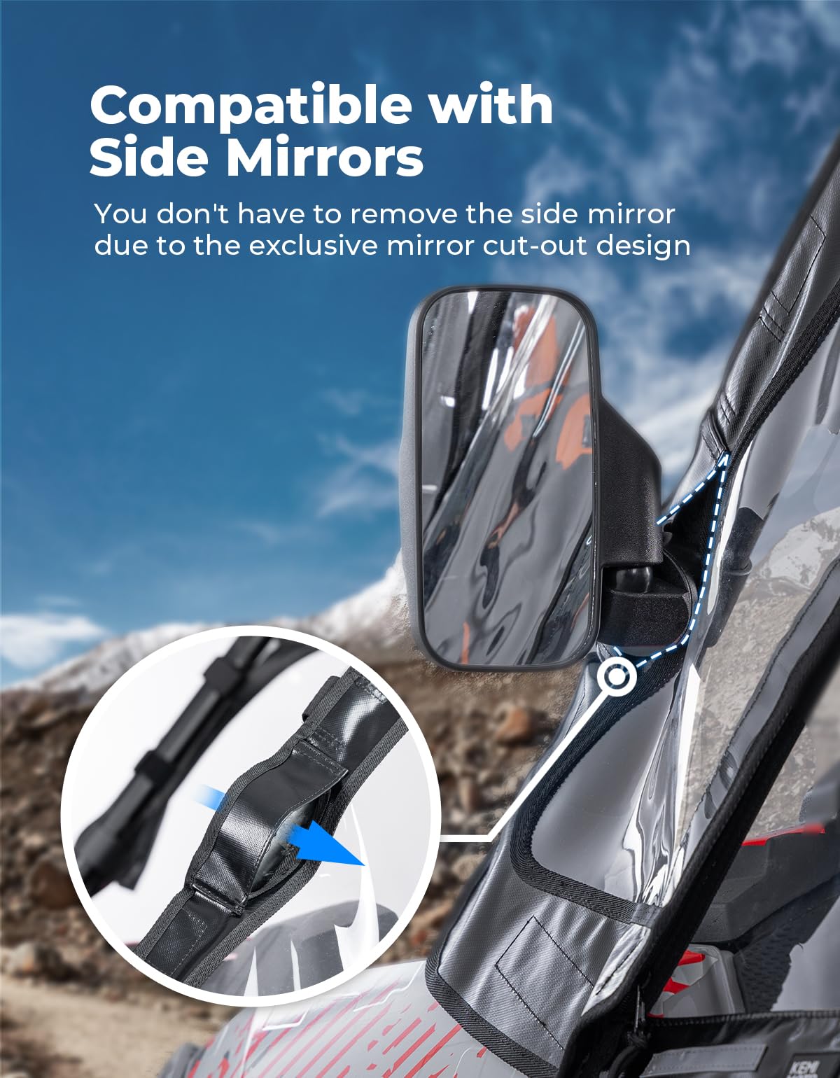 KEMIMOTO Soft Upper Doors with YKK Zippers for Polaris RZR XP 1000/XP Turbo, Waterproof PVC, Black - 2 Seater, Model KMB0110-156
