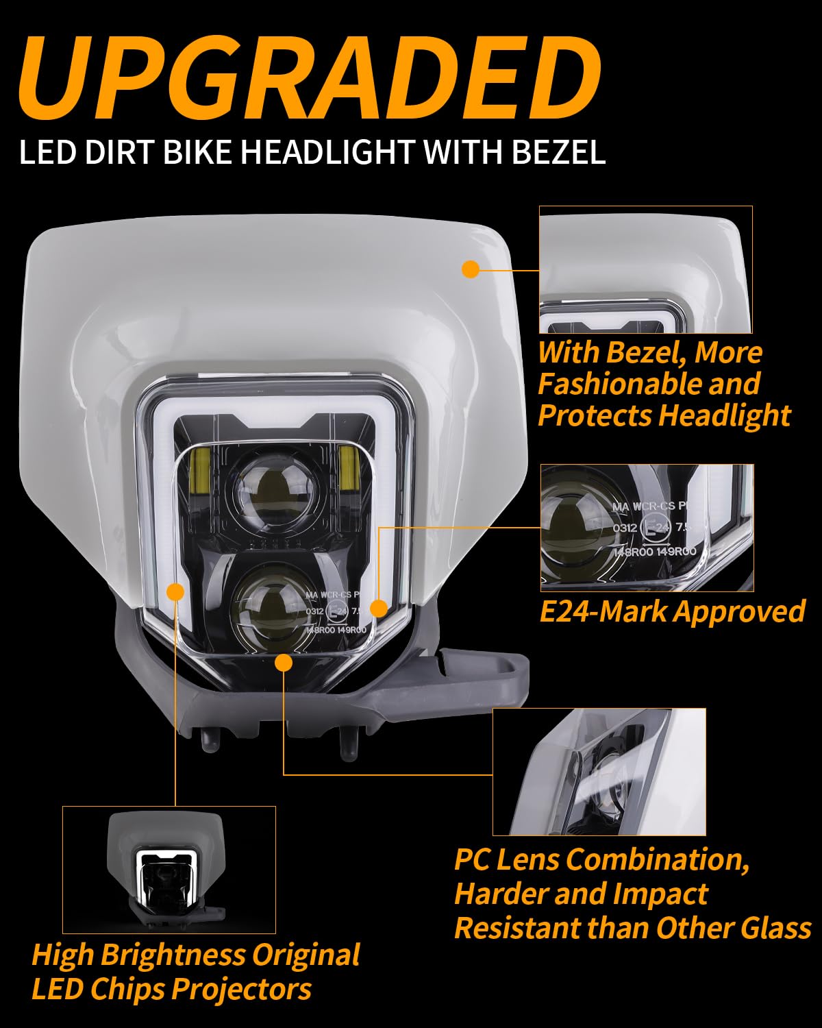 Ramjet4X4 Led Dirt Bike Headlight Motocross Headlamp W/Bezel Fit For 2017-2023 Husqvarna Fe 250 350 450 501 701, Te150 250I 300I