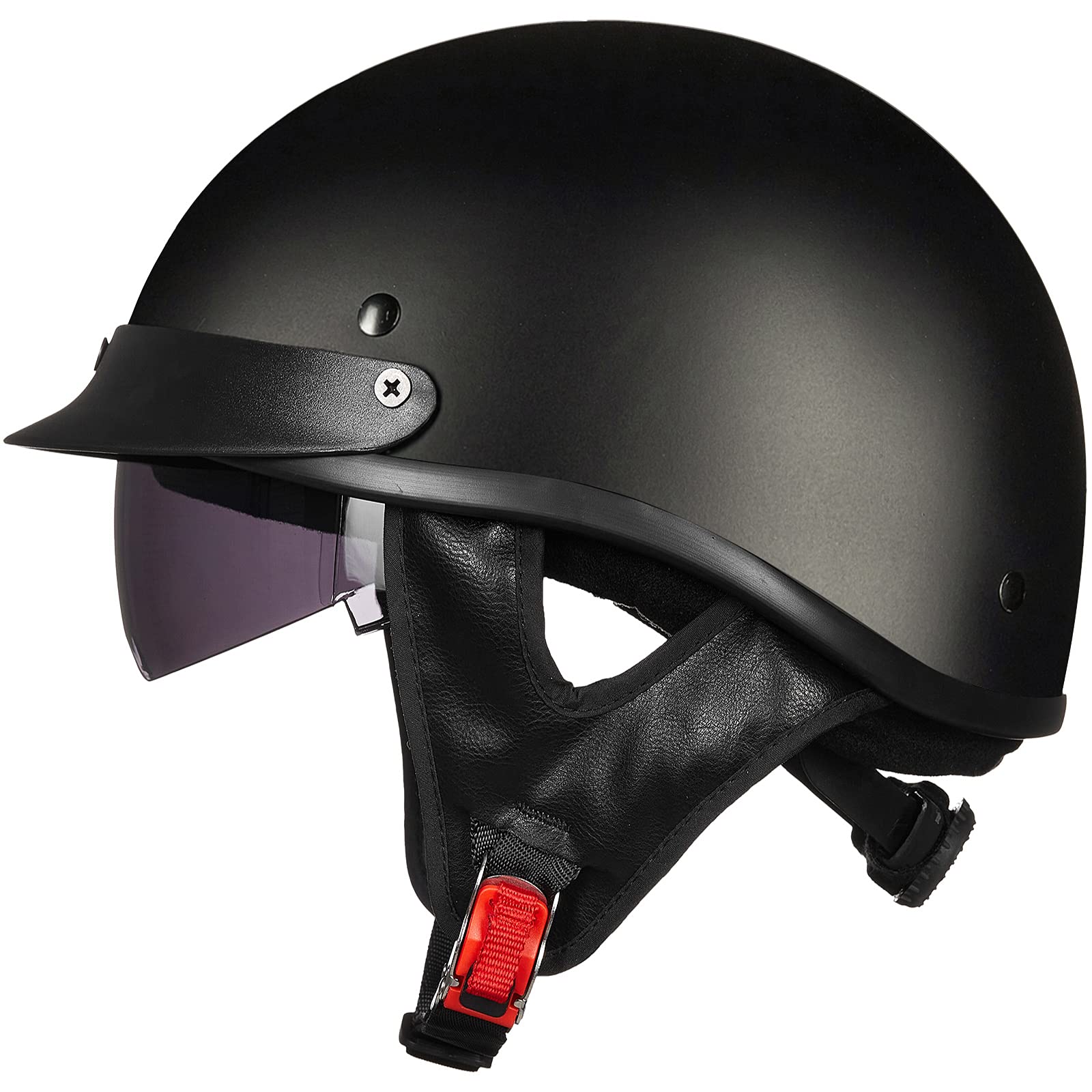 Ilm Half Helmet Motorcycle Open Face Sun Visor Quick Release Buckle Dot Approved Cycling Motocross Suits Men Women (Xl, Matt Bla
