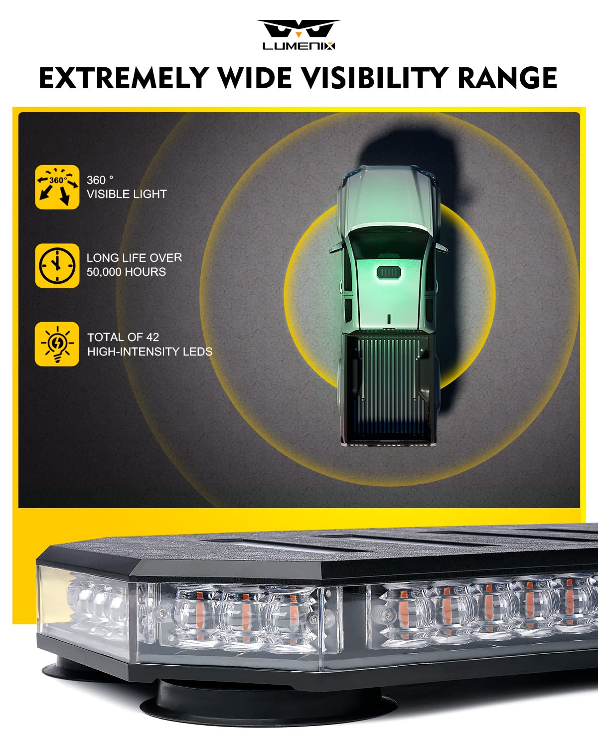 LUMENIX 42" LED Strobe Beacon Light Bar - Green, Emergency Flashing Lights for Law Enforcement, Tow Trucks, Snowplow, Model: 0ff0c62b-