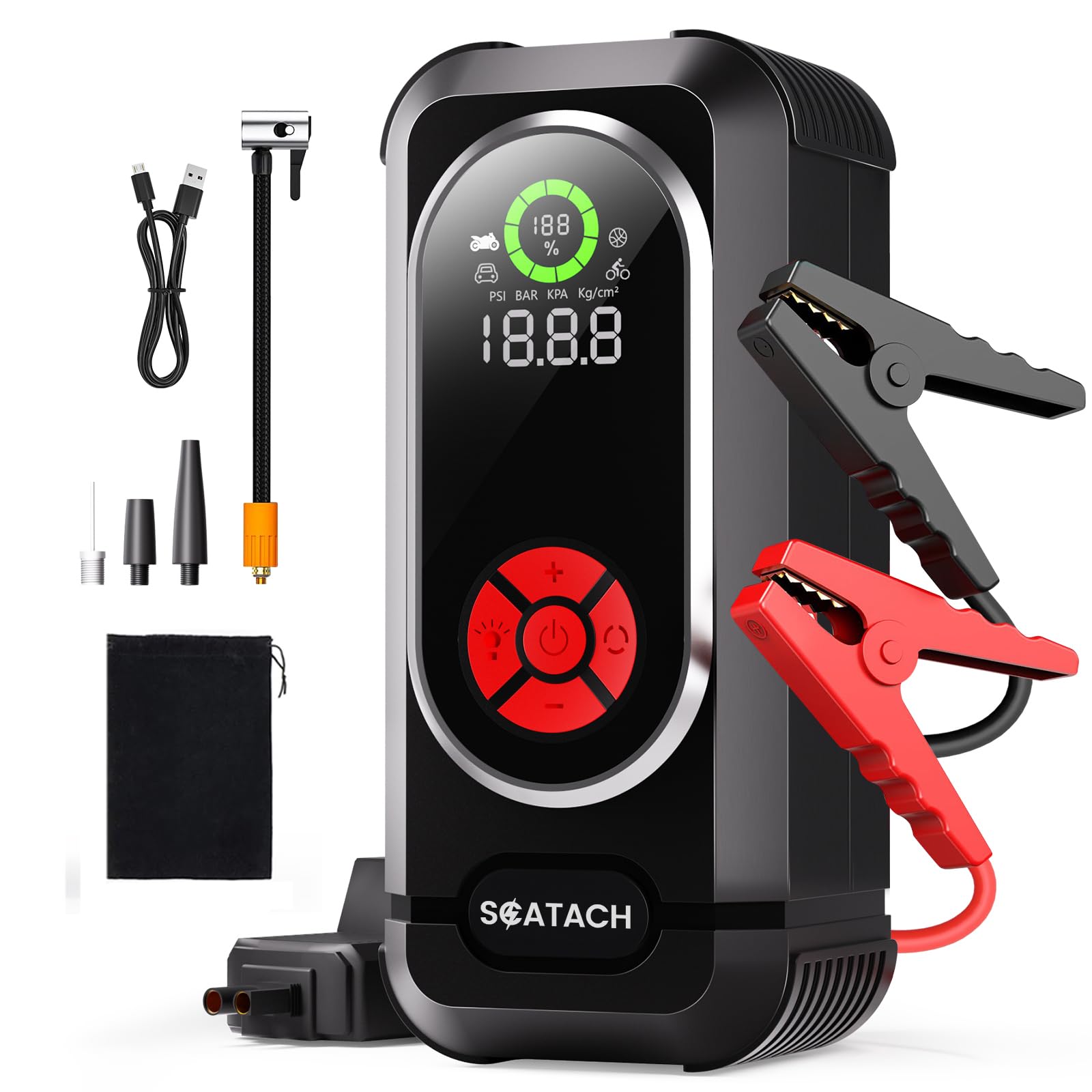 8000A Jump Starter with Air Compressor, 10-in-1 Car Battery Jump Starter Portable (10.0 Gas/10.0L Diesel), 150 PSI 12V Jump Box 