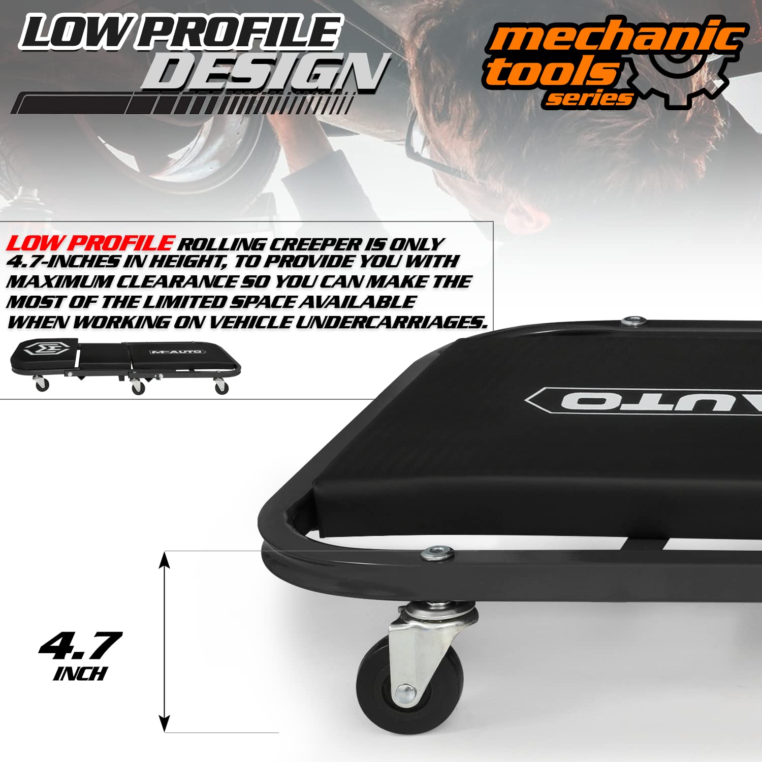 M-Auto Foldable Z Creeper 2-In-1 Rolling Folding Car Creeper & Seat, 36'' Adjustable Roller Garage Chair Lay Down Or Sit, 330Lbs
