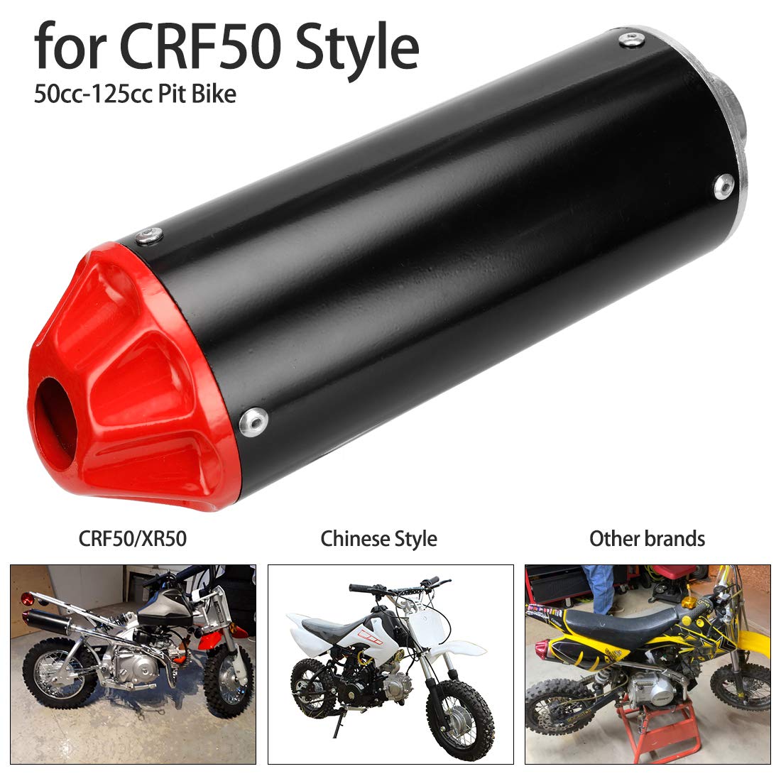 FVRITO Exhaust Muffler Silencer Pipe Kit for Honda CRF50 XR50 70cc 110cc 125cc - Metal, Red, Model PQG006-WZH