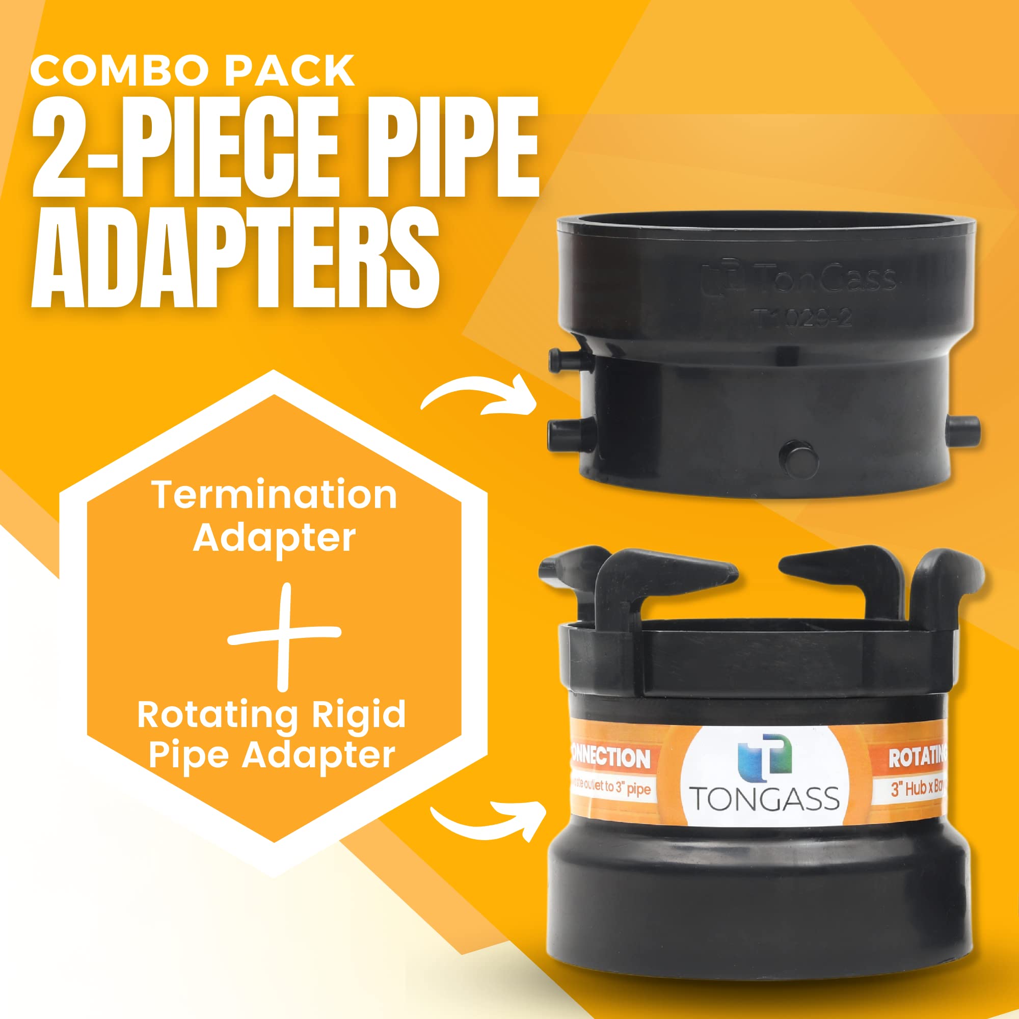 Tongass (Combo Pack) Rv Sewer Hose Fitting Adapter To Pvc, Rv Sewer Connection & Rv Sewer Termination Adapter - 3'' Hub X Bayone