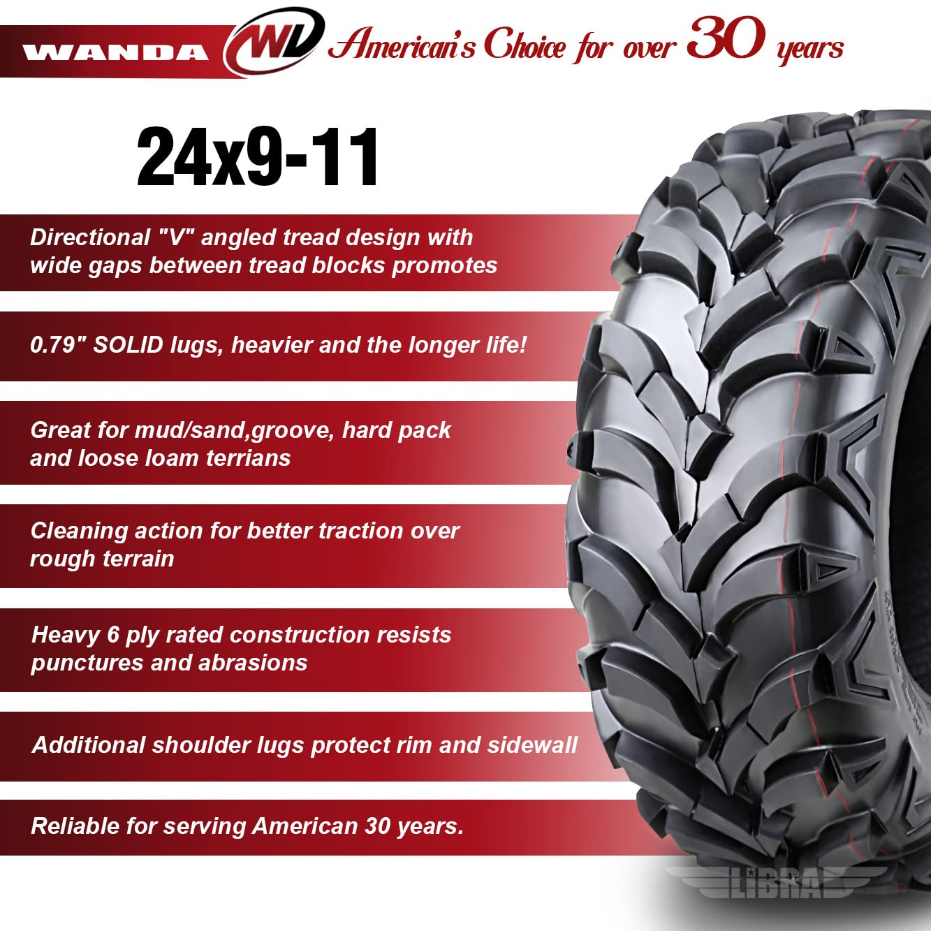 Wanda Set Of 4 Atv Utv Tires 24X9-11 24X9X11 Front & Rear P341 Deep Tread Mud