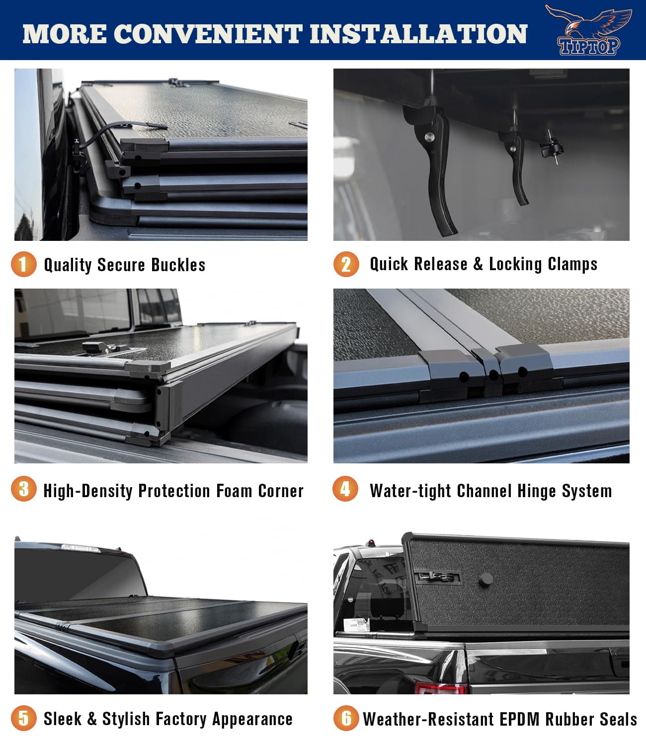 Tiptop Tri-Fold Hard Tonneau Cover Truck Bed Frp On Top For 2015-2025 Colorado/Canyon 6.2Ft Bed (74'') | Tpm3 |