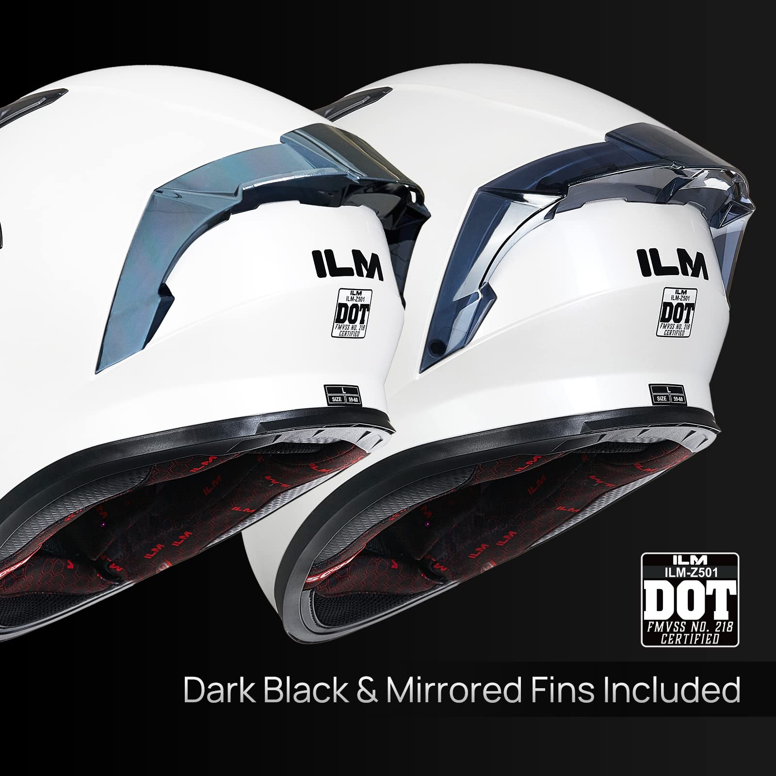 ILM Full Face Motorcycle Helmet, DOT Approved, EPS, Clear & Tinted Visors, Large, White, Model Z501