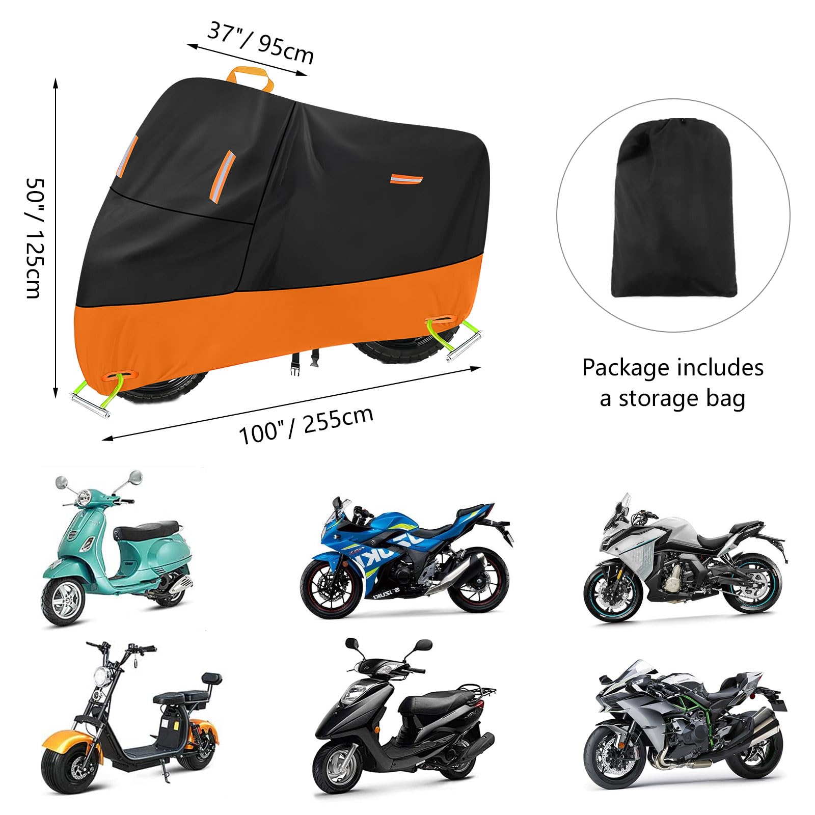 Harley Motorcycle Cover Waterproof Outdoor 300D Oxford Heavy Duty Oxford All Season Sun Protection Fit Up To 100 Inch Dirt Bike