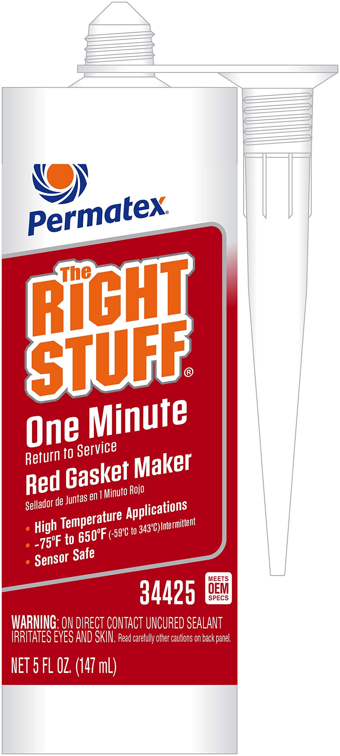 Permatex 34425 Right Stuff 1 Minute Red High Temperature Gasket Maker, 5 Oz