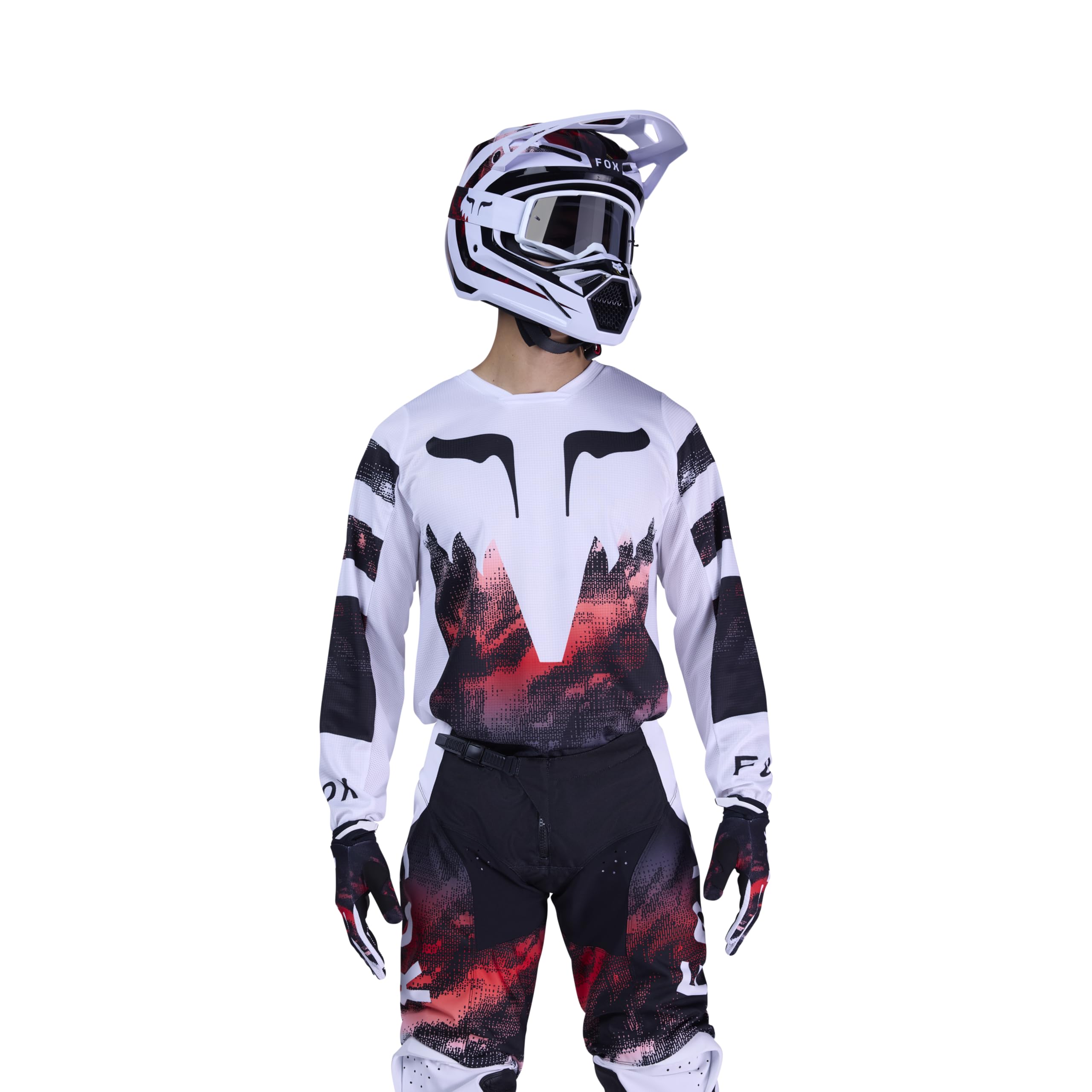 Fox Racing Mens 180 Kairos Motocross Dirt Bike Jersey, White/Fluorescent Red, Large