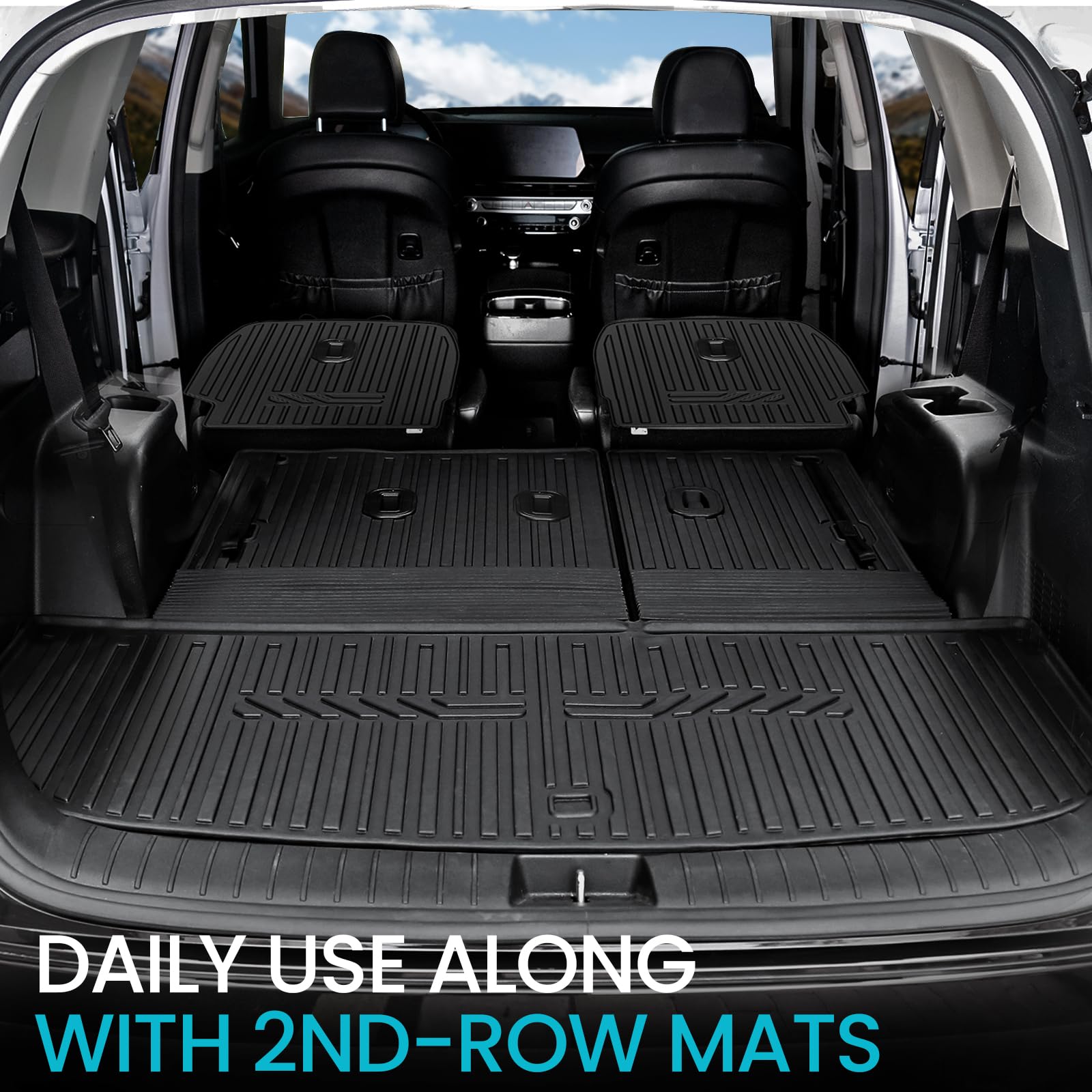 Joularise For Hyundai Palisade 2020-2025 Floor Mats Cargo Mat With Backrest Mats And Trunk Lower Mat, All Weather Tpe Cargo Line