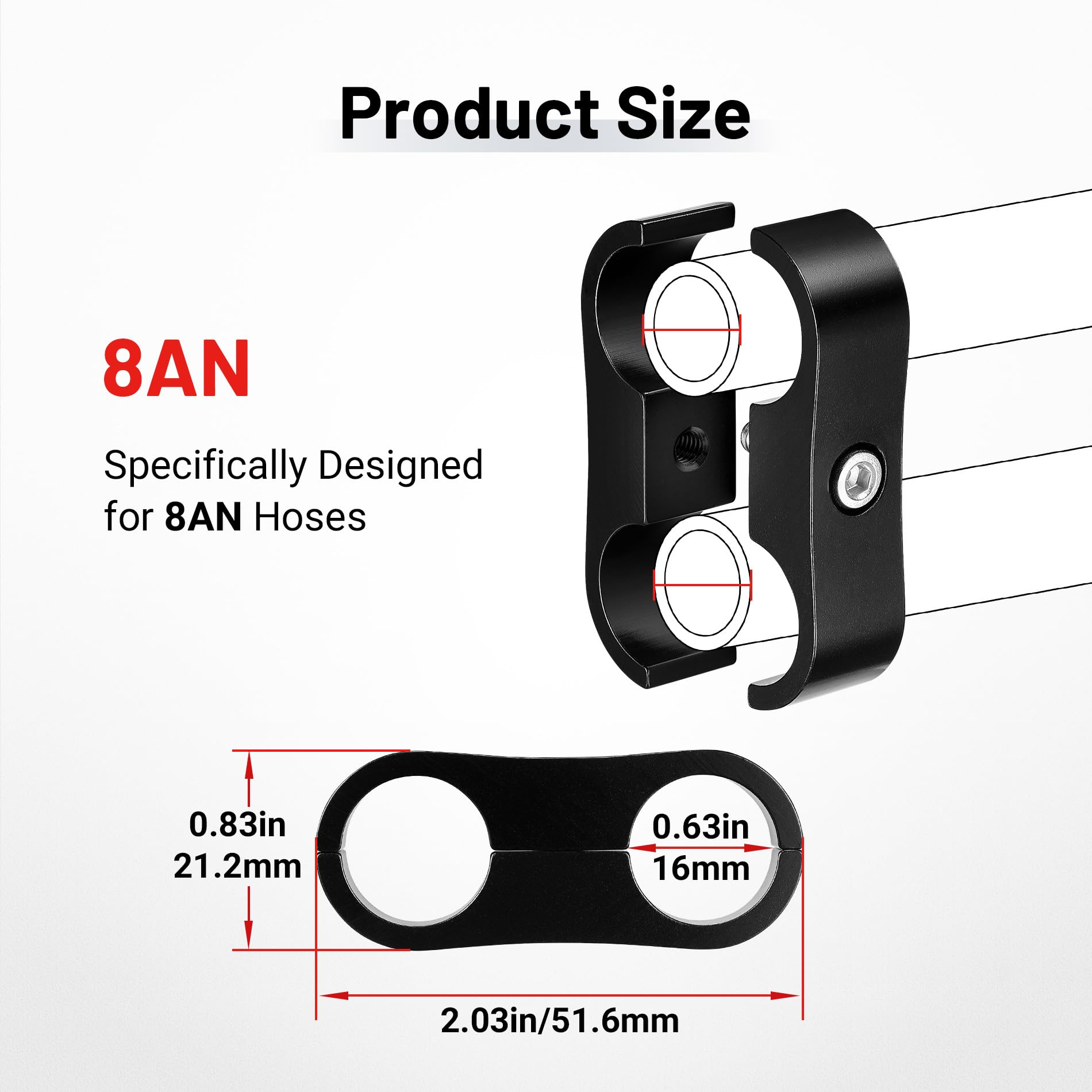 Evil Energy 8An Hose Separator Clamp, An8 Fuel Line Mounting Clamp Aluminum Black 4Pcs