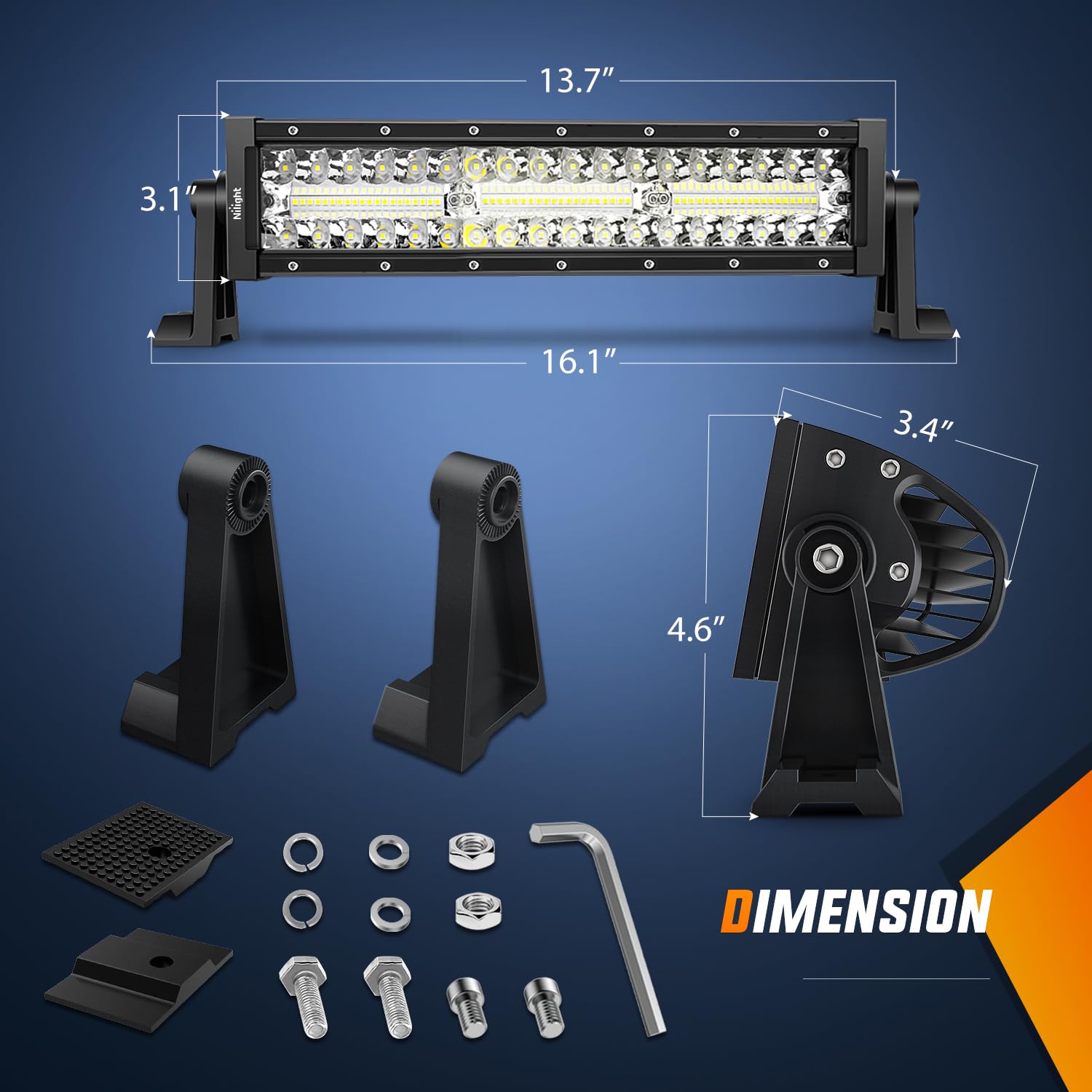 Nilight Led Light Bar 13.5 Inch Triple Row Spot Flood Combo 96Leds Fog Driving Work Backup Bumper Lighting For Off-Road Truck Su