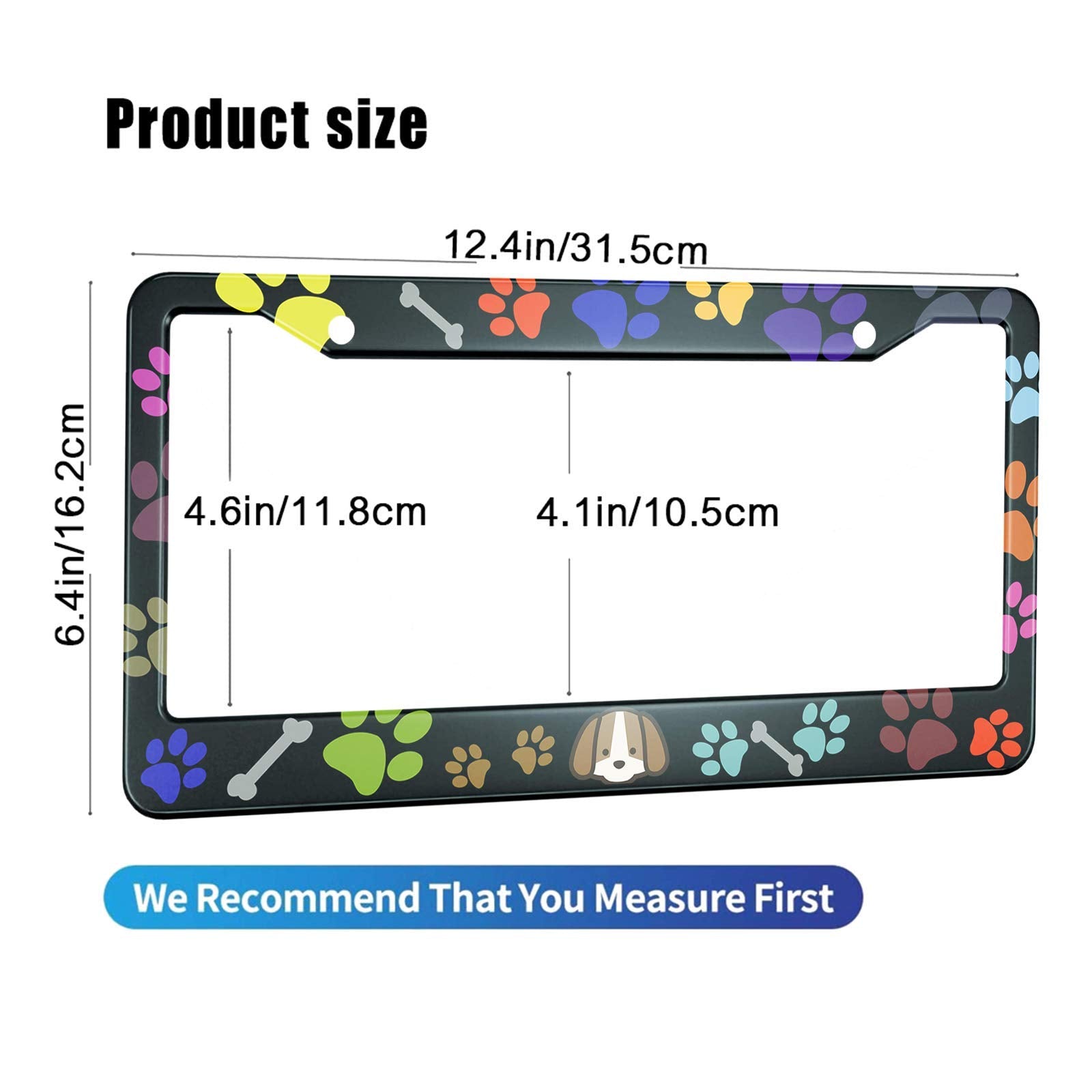 HOSNYE Puppy Bones and Paw Prints License Plate Frame Colorful Puppy Footprints Metal License Plate Cover Front Plates Frames Ca