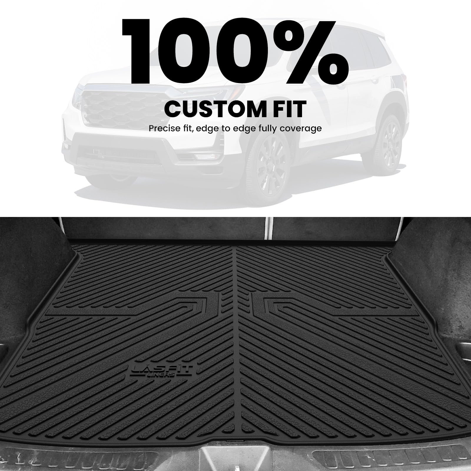 LASFIT Trunk Mat for Honda Passport 2019 2020 2021 2022 2023 2024 2025, All Weather Custom Fit TPE Cargo Mat Trunk Tray Cargo Tr