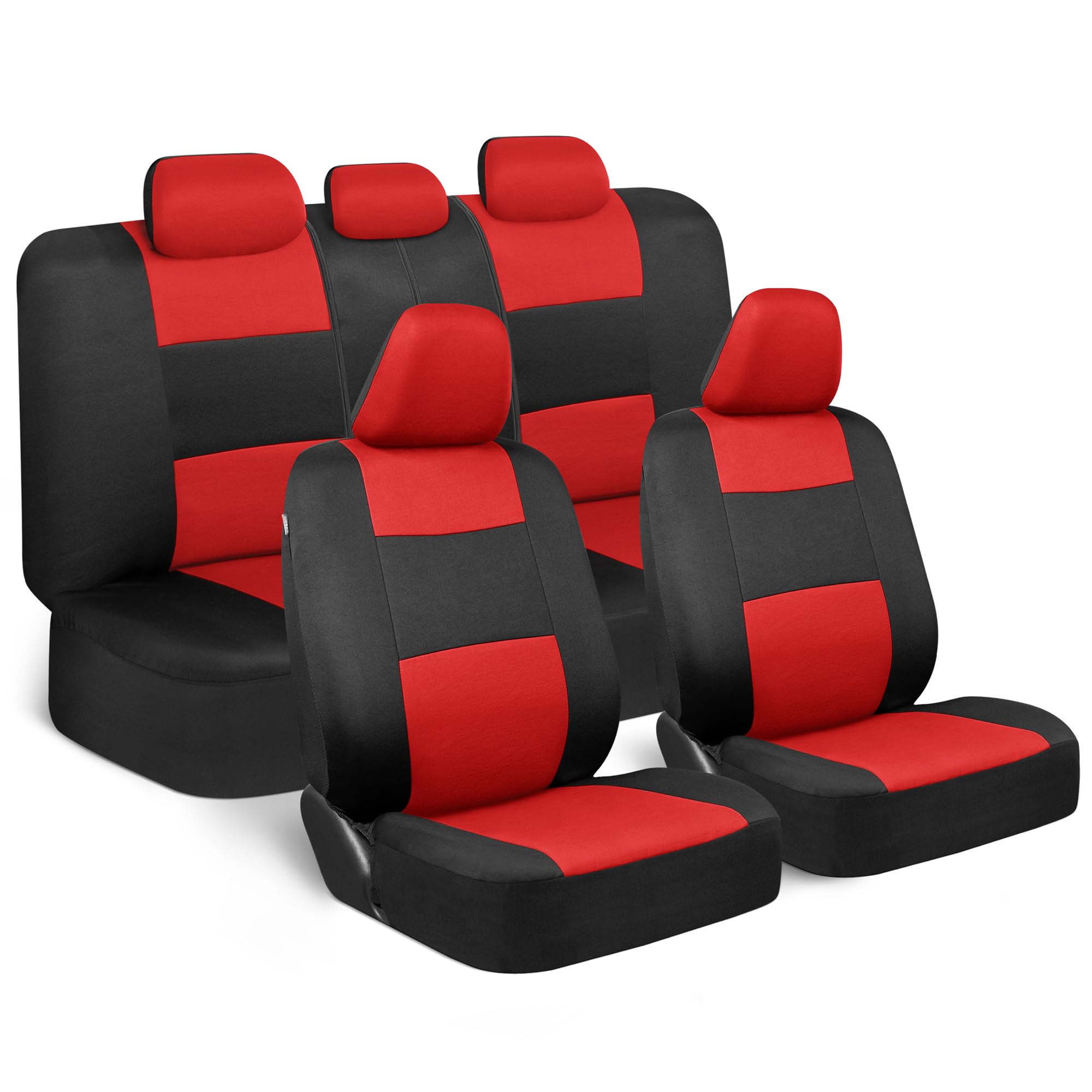Bdk Polypro Red Car Seat Covers Full Set With 4-Piece Car Floor Mats - Two-Tone Seat Covers For Cars With Carpet, Interior Cover