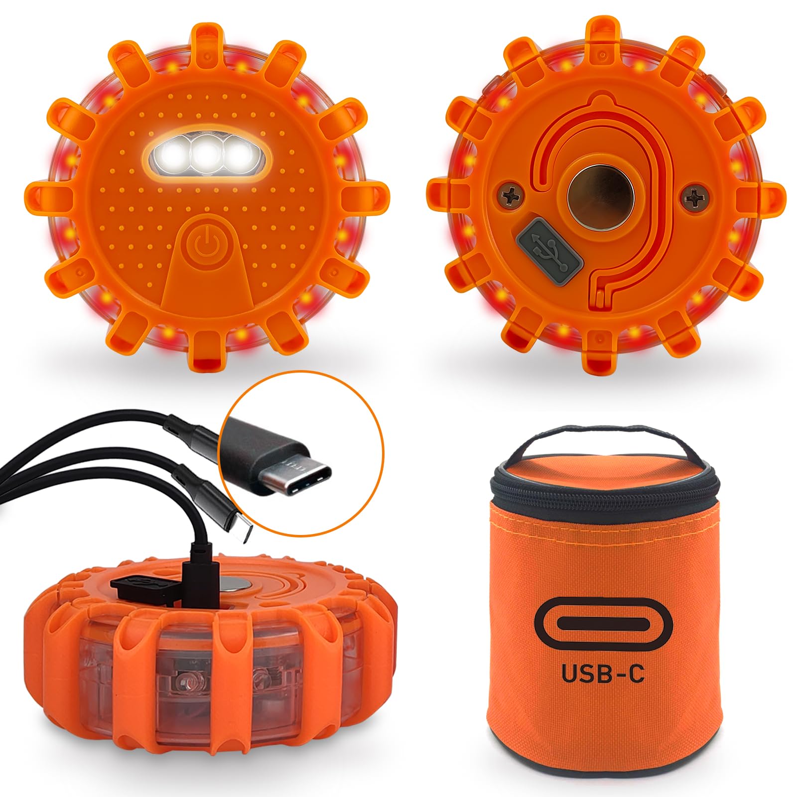 Ecoangel Usb-C Rechargeable Led Road Flares Emergency Lights-Large Capacity (Lithium Battery) 3 In 1 Cable Roadside Warning Car 