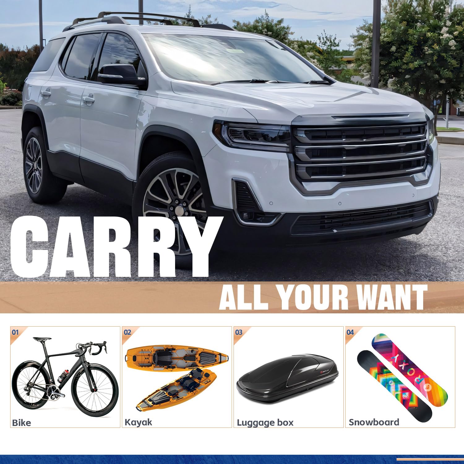 Auxpacbo 220 Lbs Roof Rack Cross Bars Fit For Gmc Acadia 2017 2018 2019 2020 2021 2022 2023 Black Crossbars Luggage Carrier Bars