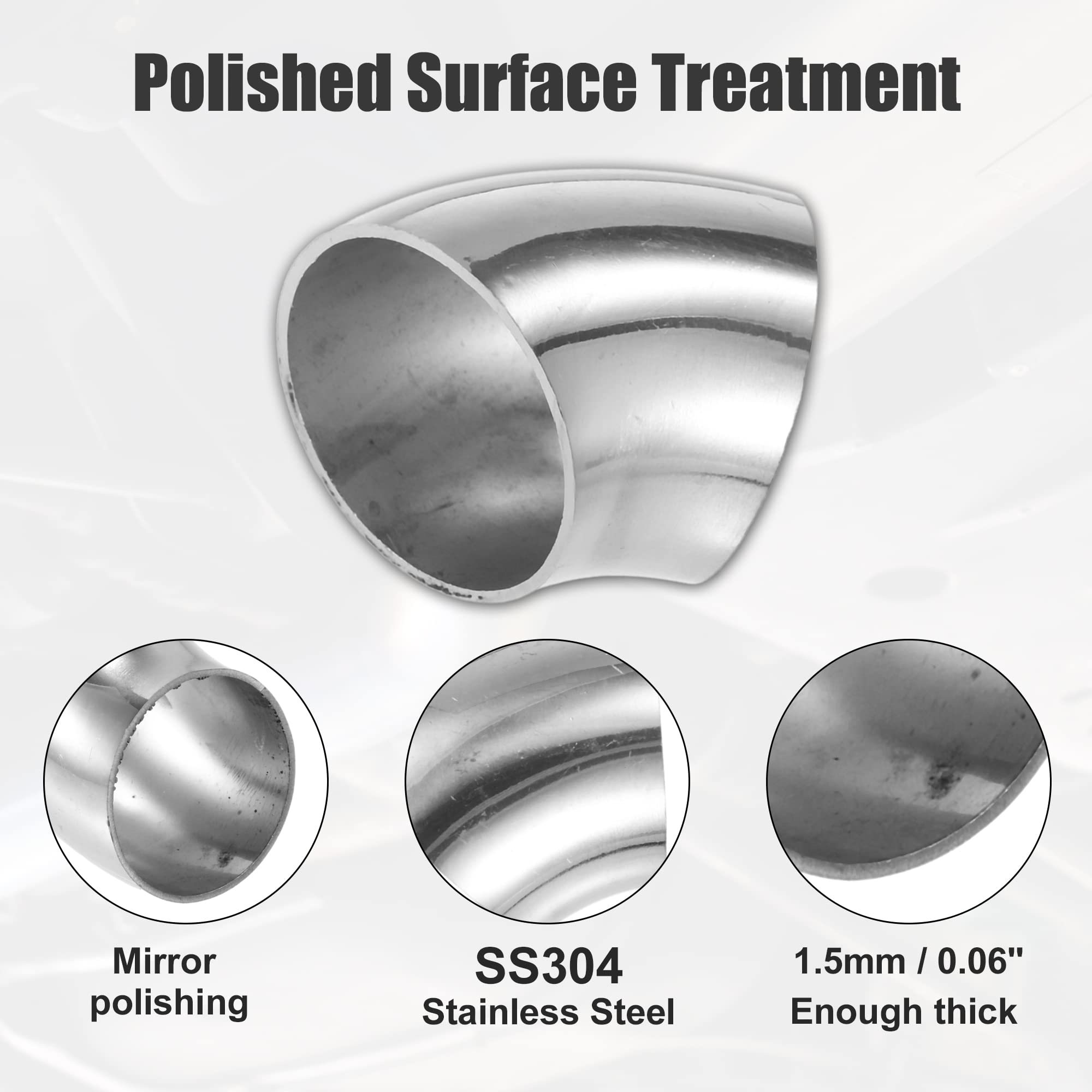 X AUTOHAUX 4 Pcs OD 1.5 Inch 45 Degree SS304 Stainless Steel Bend Tube Exhaust Elbow Pipe for Car Modified Exhaust System 1.5''