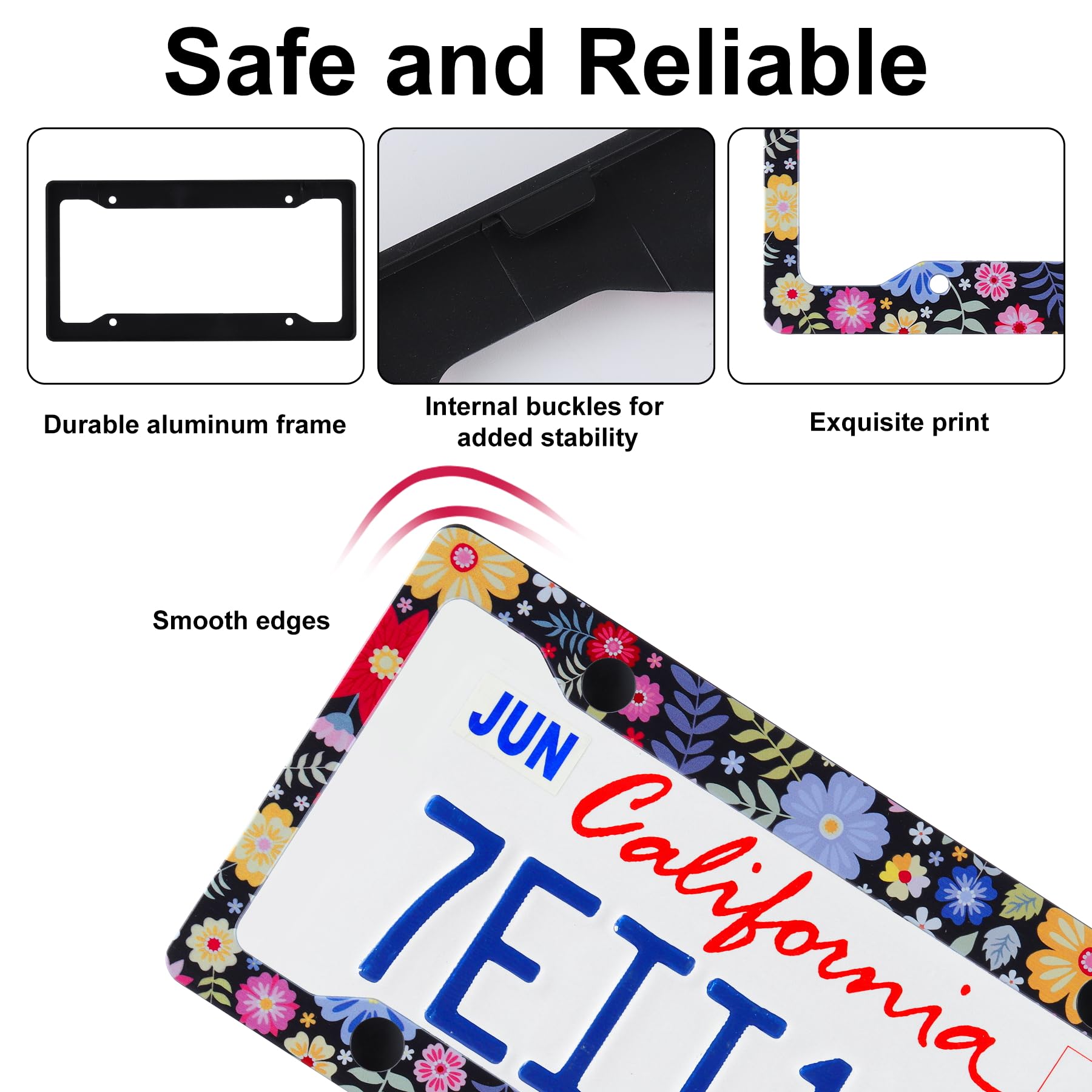 Alpmosn 2Pcs Colorful Floral License Plate Frames, 4 Holes Flowers Car License Plate Cover With Screw Washers And Cap, Car Exter