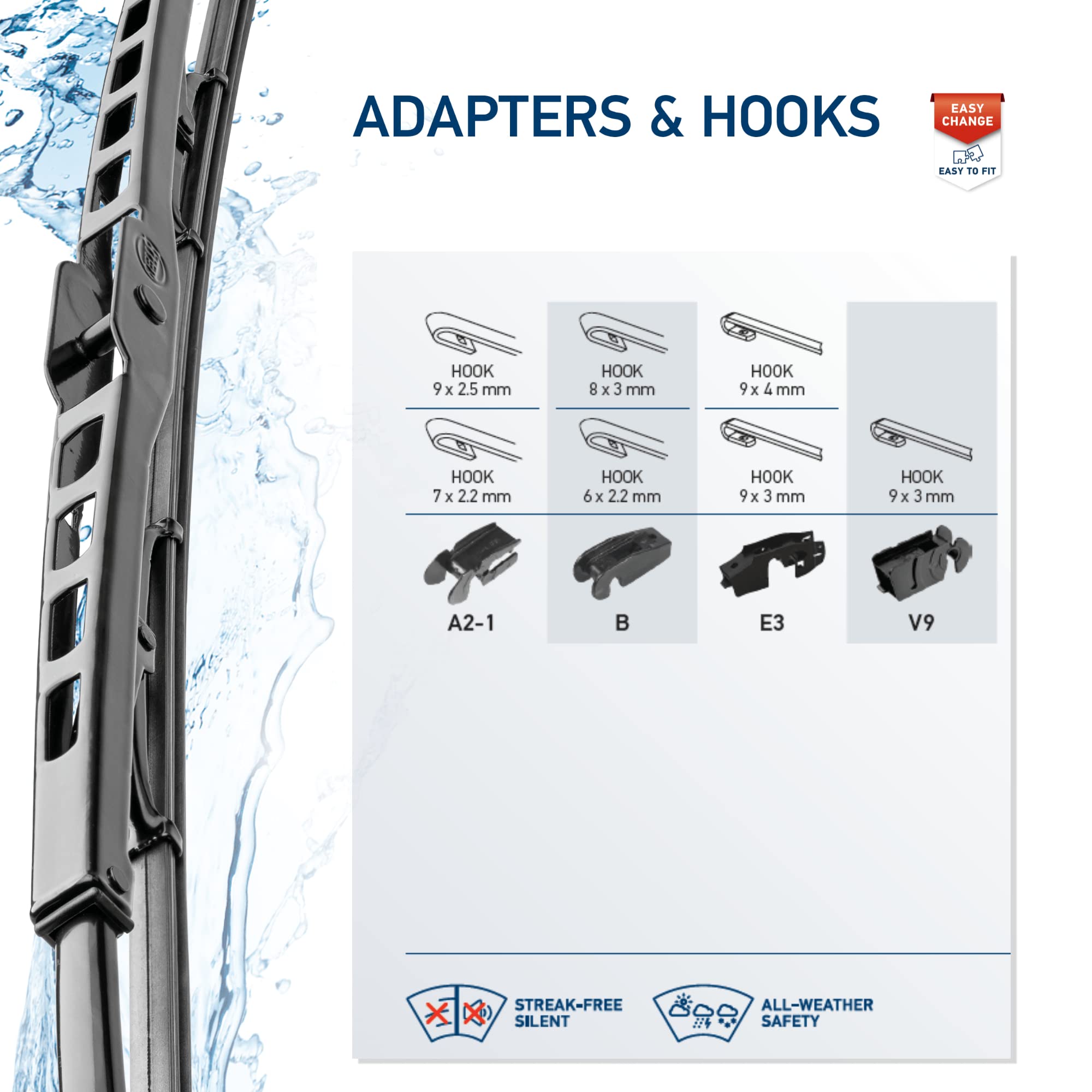 Hella Oe Quality 21 Inch All Seasons Streak-Free Rubber Standard Wiper Blade (Single Blade) Fit Select Chevrolet Chrysler Dodge