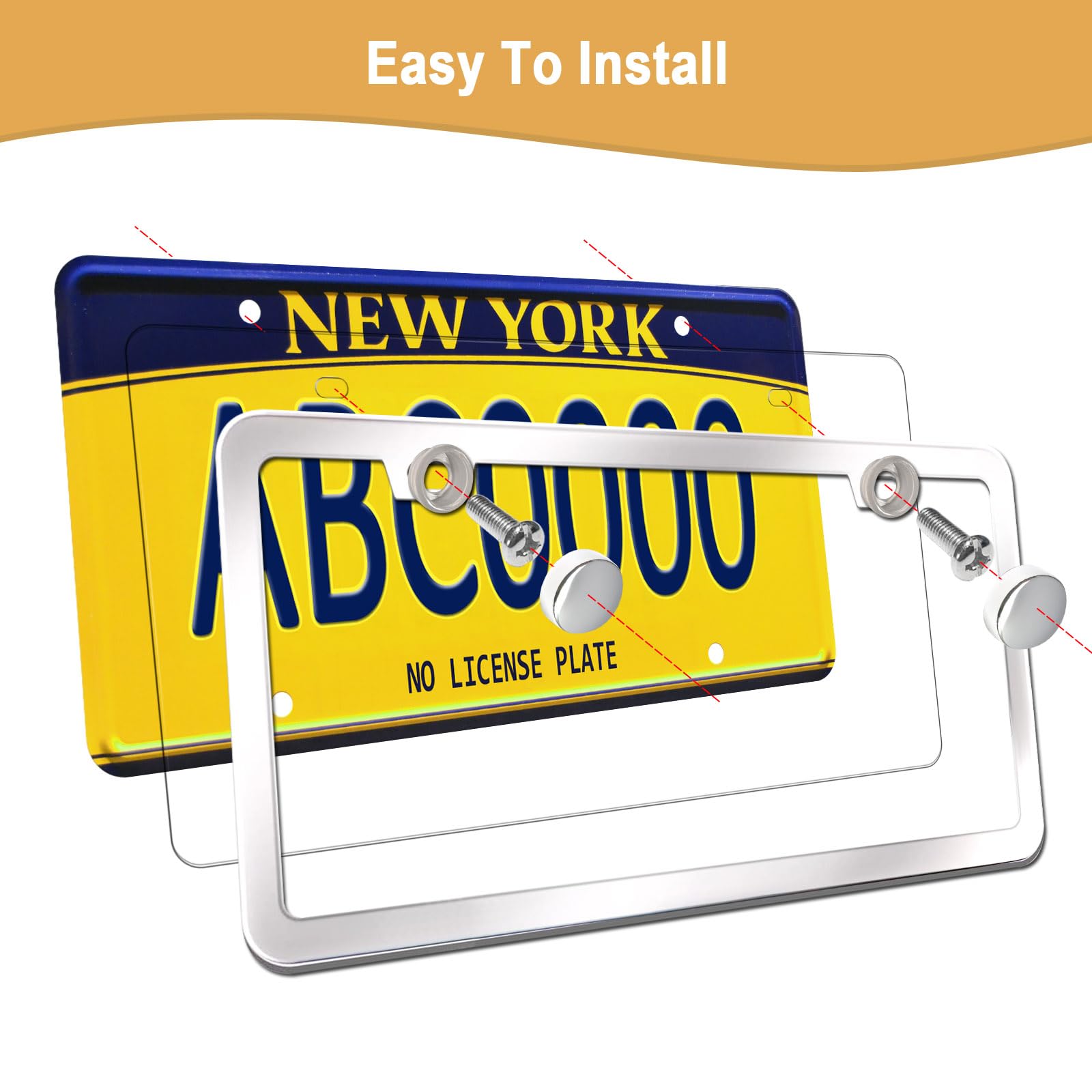 Aootf License Plate Frames Covers - Stainless Steel Car Tag Holder And Clear Flat Shield, Unbreakable Front Rear Protector With