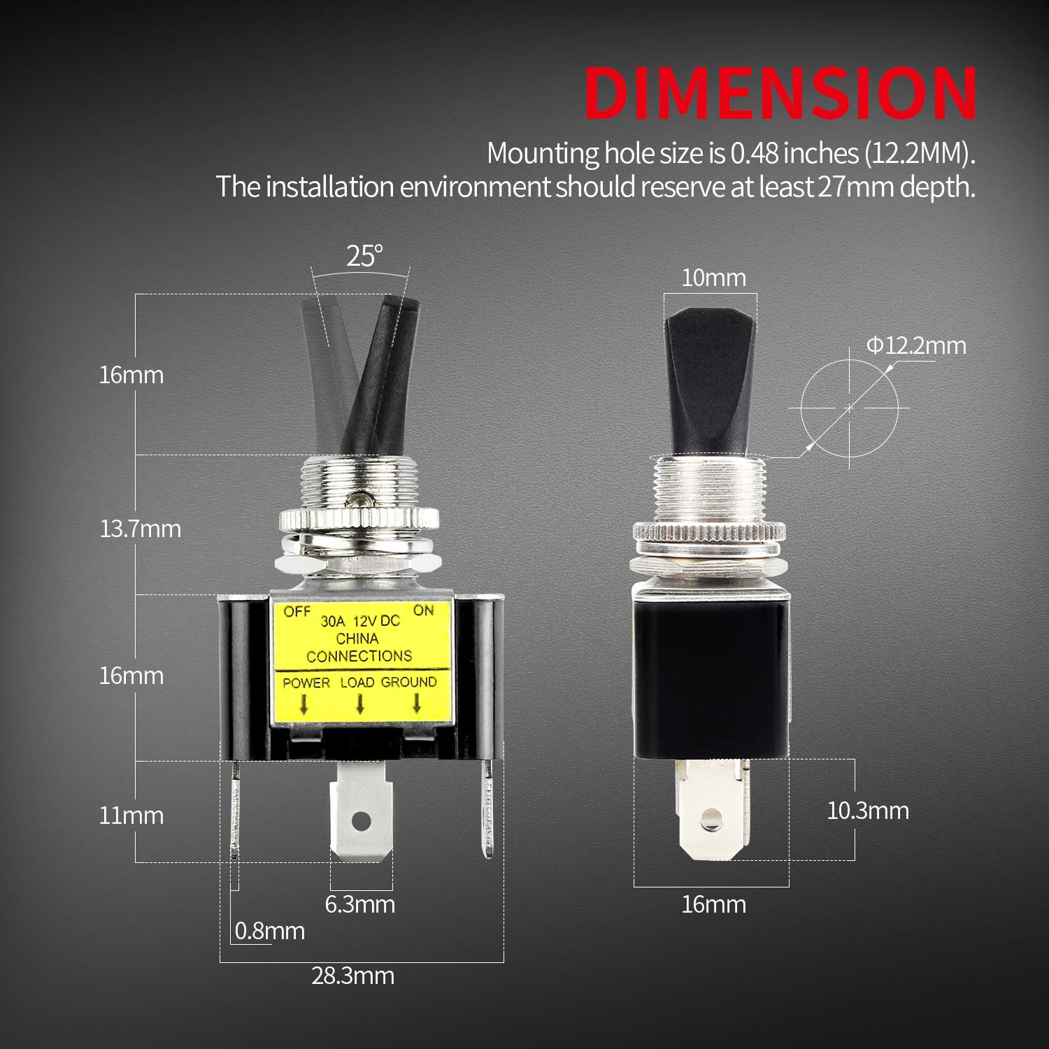 Daiertek Illuminated Toggle Switch 12V Led, Green Led Lighted Toggle Switch 12 Volt Single Pole 30 Amp 12V For Automotive Car Ai
